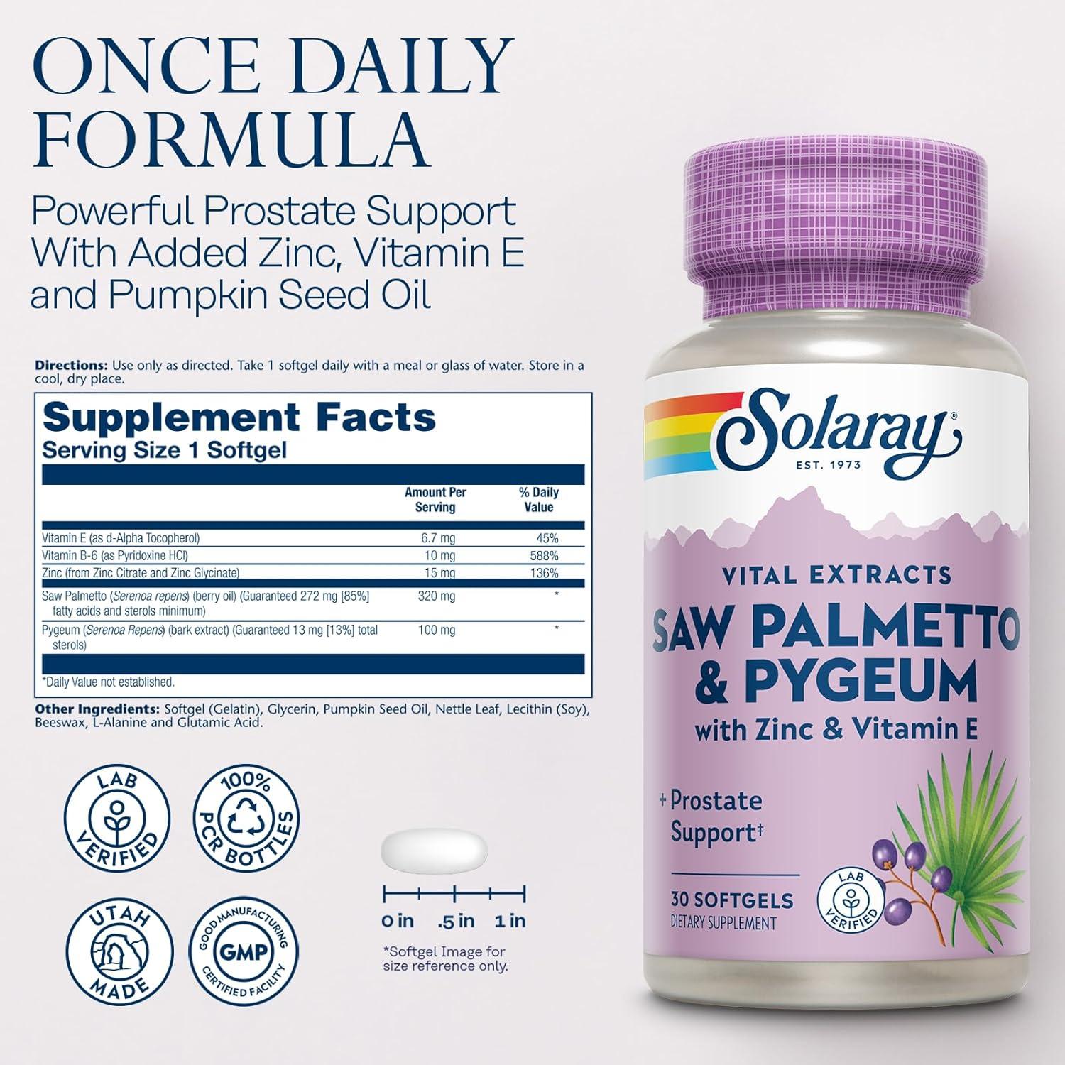 Suplemento para Próstata Solaray - Palma de Sagrado y Pygeum 30 Gelatinas