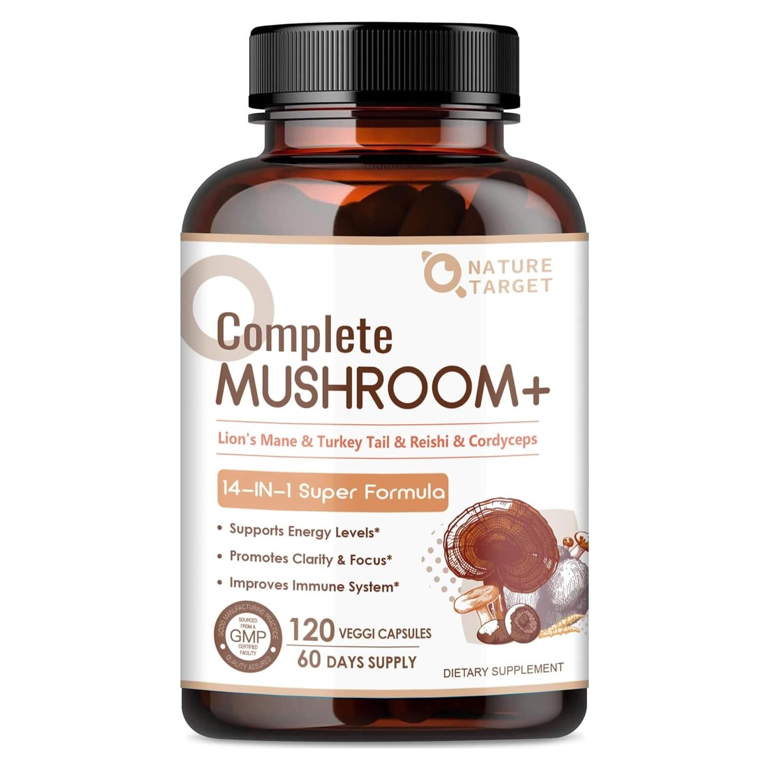 Suplemento de Hongos 14-en-1 Nature Target, 120 Cápsulas