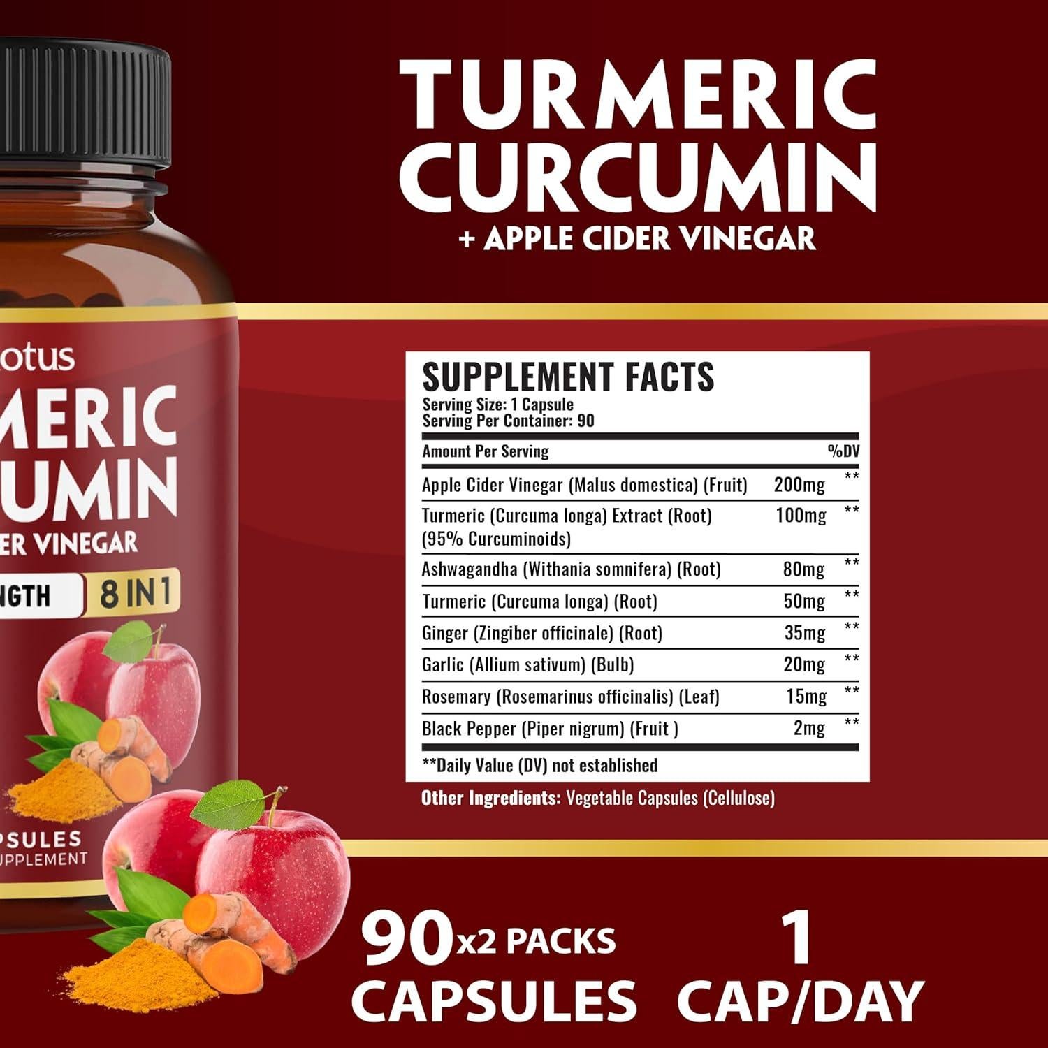 Suplemento de Cúrcuma Curcumina Zolotus 90 Cápsulas x2