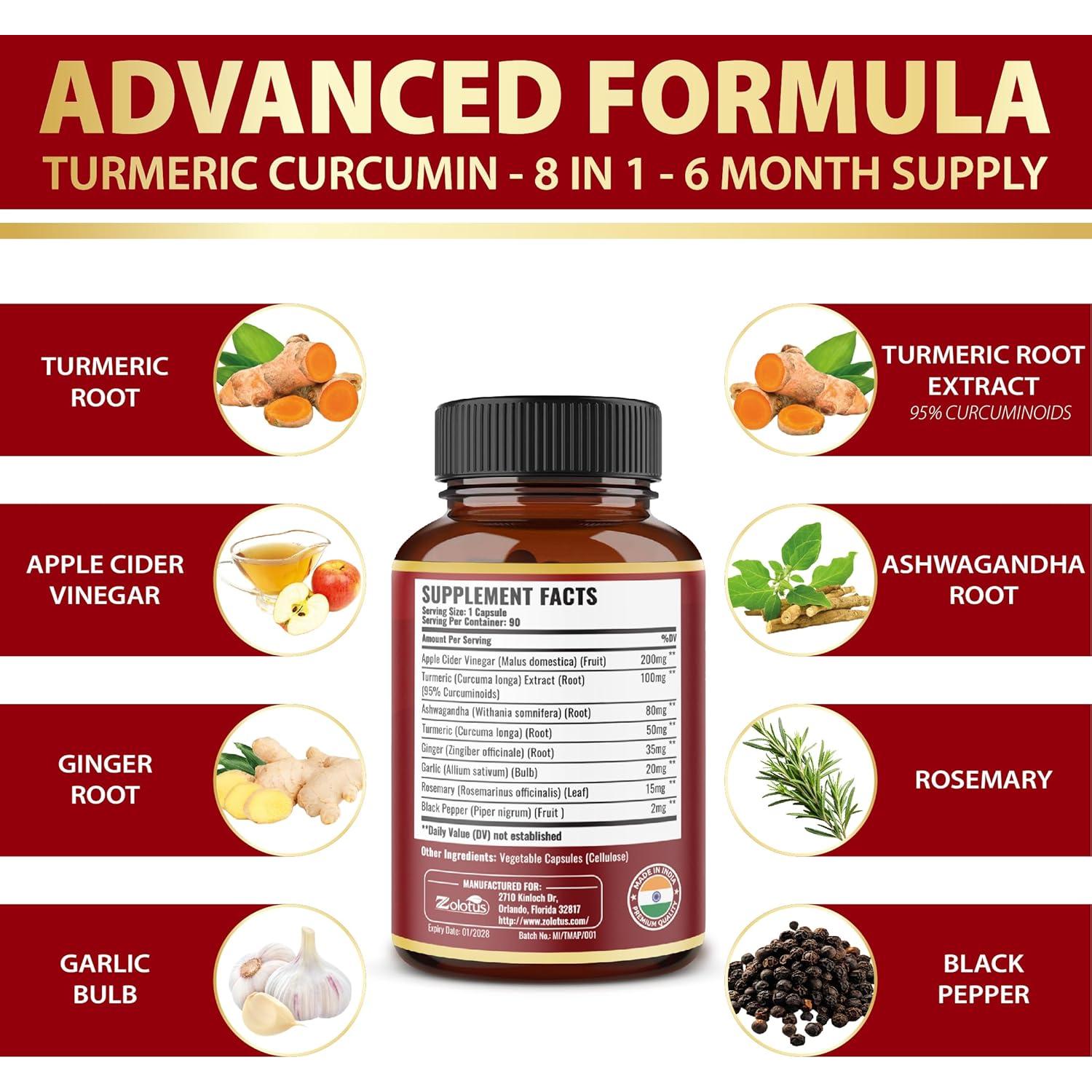 Suplemento de Cúrcuma Curcumina Zolotus 90 Cápsulas x2