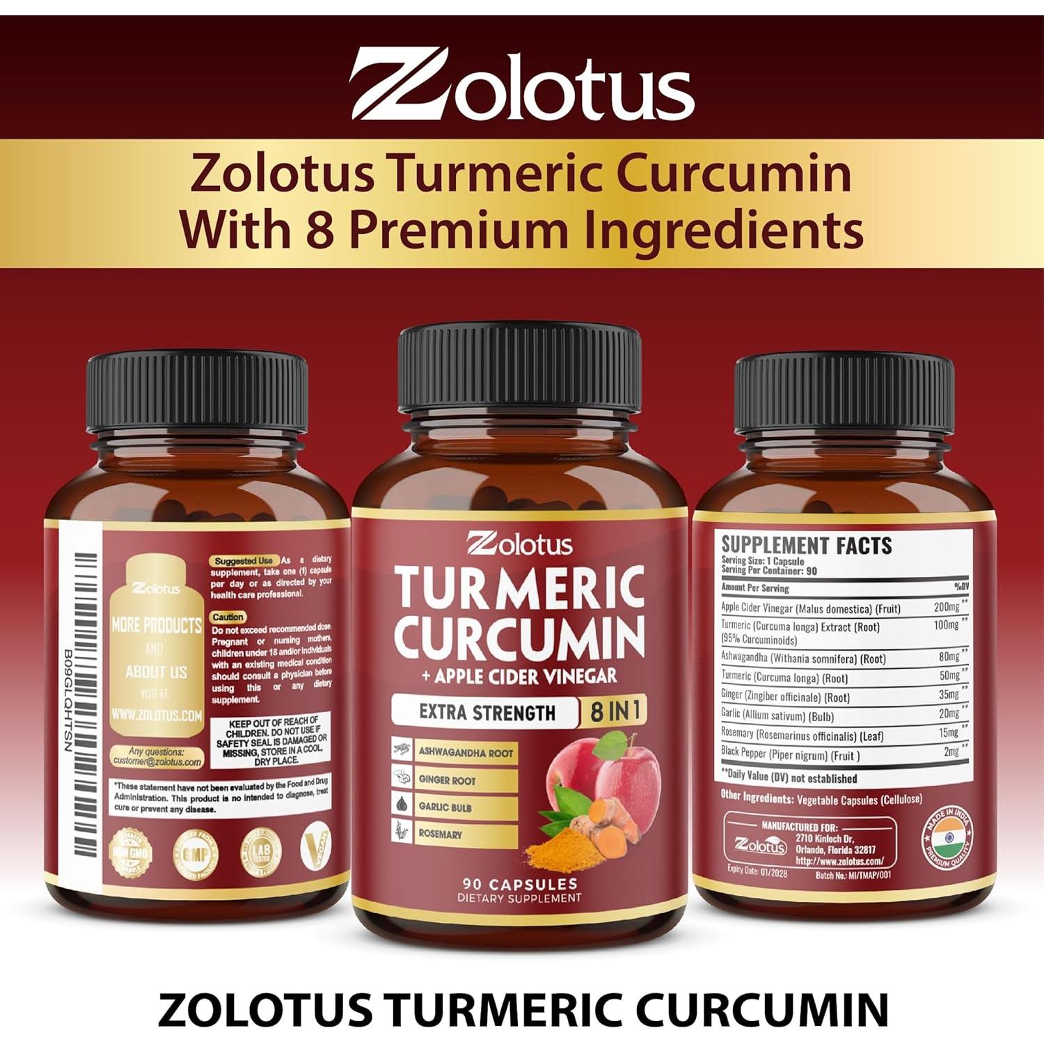 Suplemento de Cúrcuma Curcumina Zolotus 90 Cápsulas x2