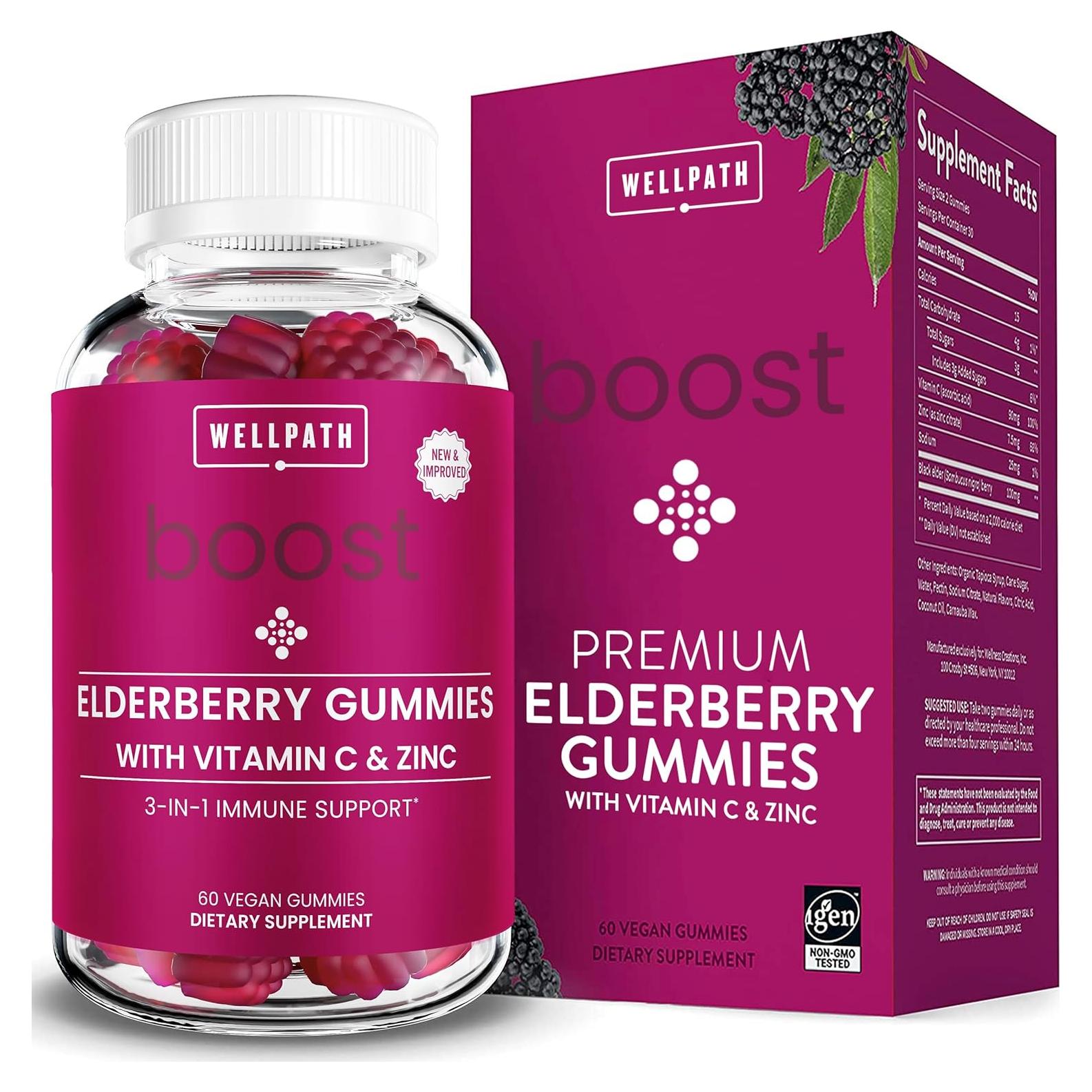 Gomitas de Elderberry WellPath Boost con Zinc y Vitamina C 60 Ct