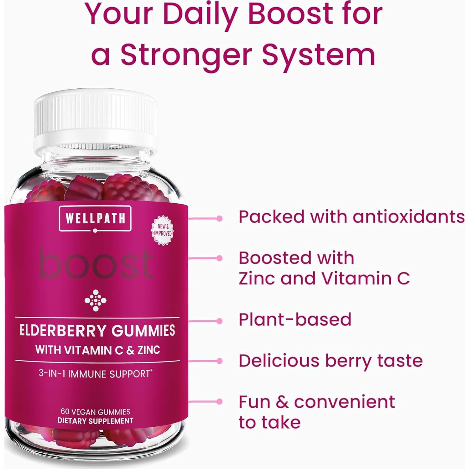 Gomitas de Elderberry WellPath Boost con Zinc y Vitamina C 60 Ct
