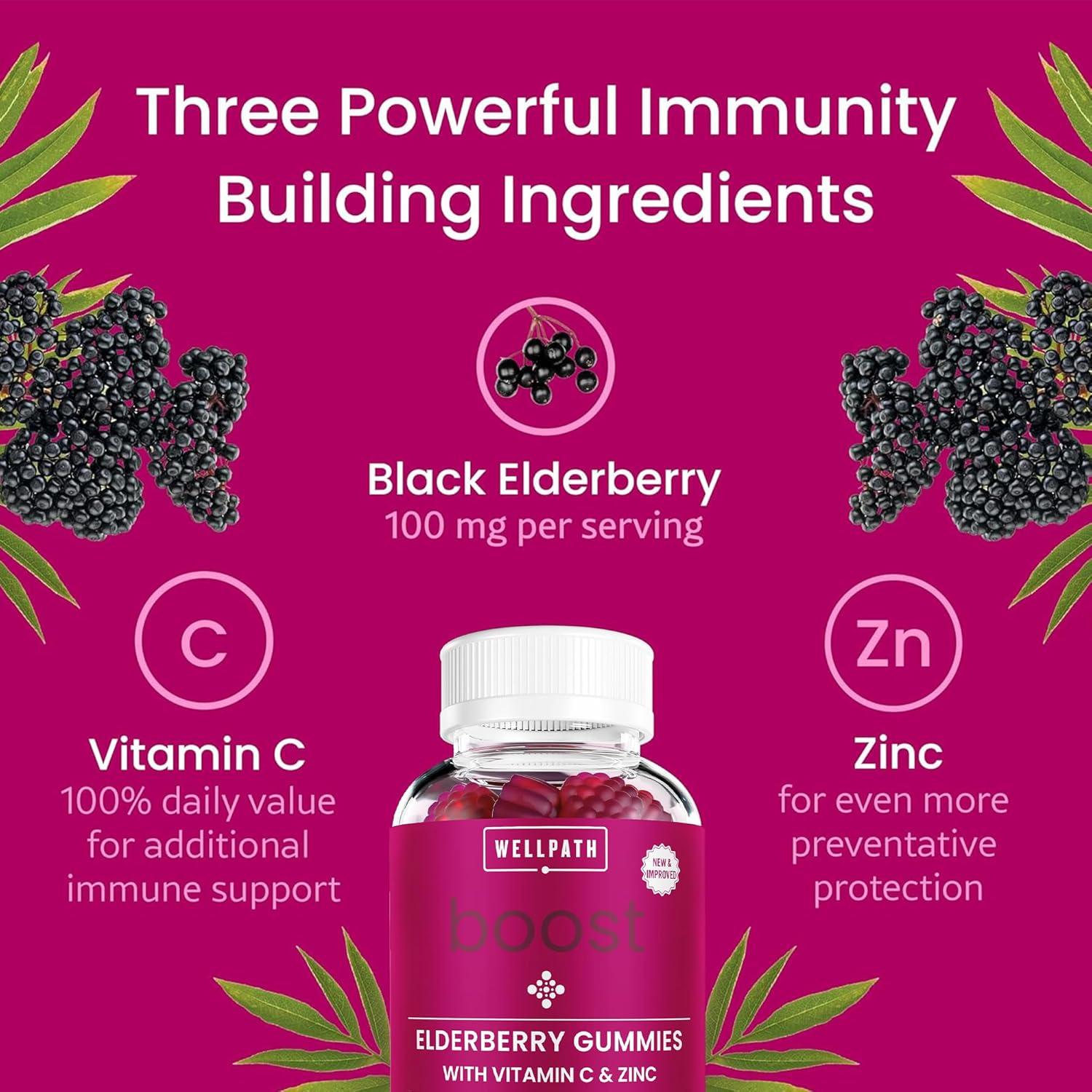 Gomitas de Elderberry WellPath Boost con Zinc y Vitamina C 60 Ct
