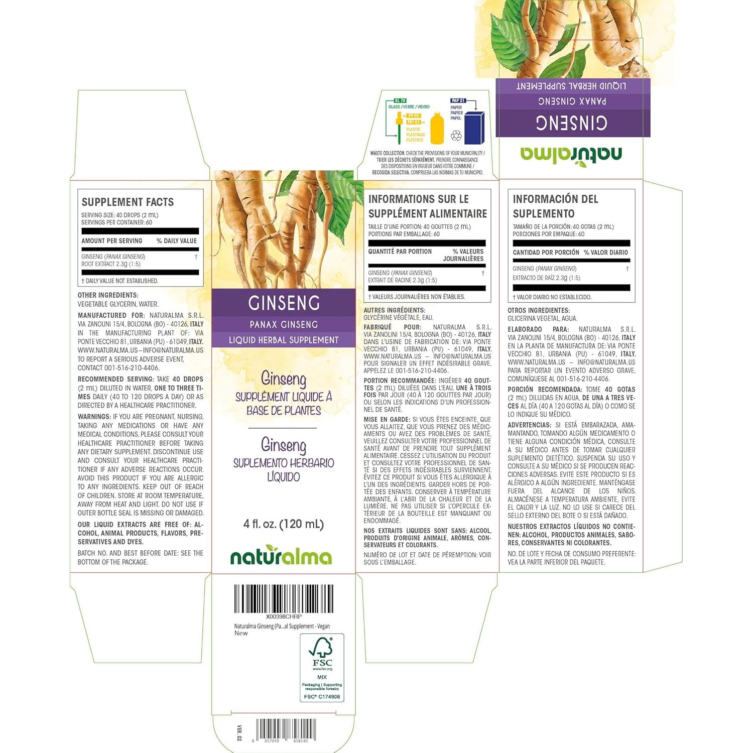 Tintura de Ginseng Panax Naturalma 118.29 ml Sin Alcohol