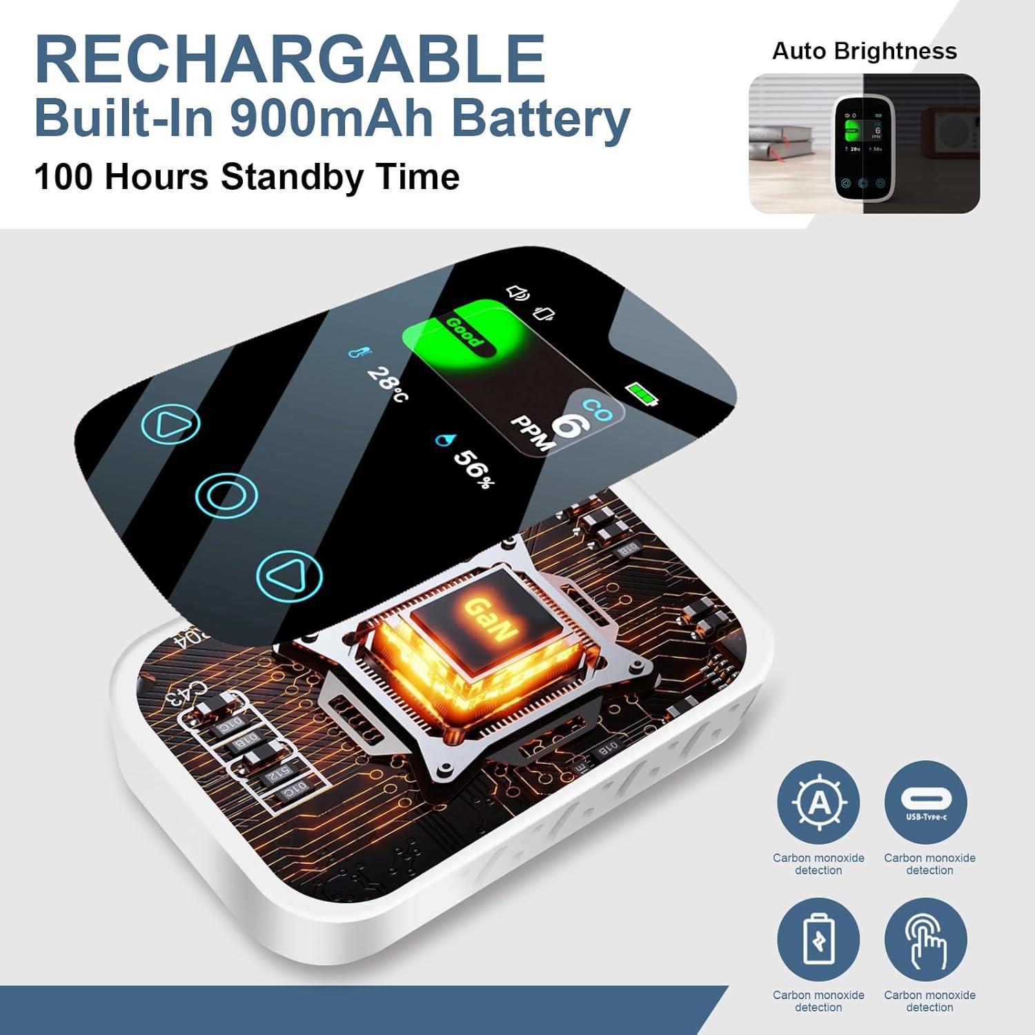 Detector de Monóxido de Carbono Giumka PTH-10D 3-en-1 Portátil