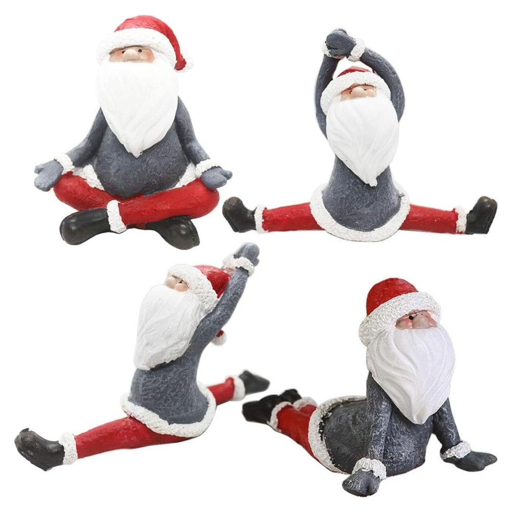Juego de 4 Estatuas de Gnomos de Yoga Navideños KiaoTime