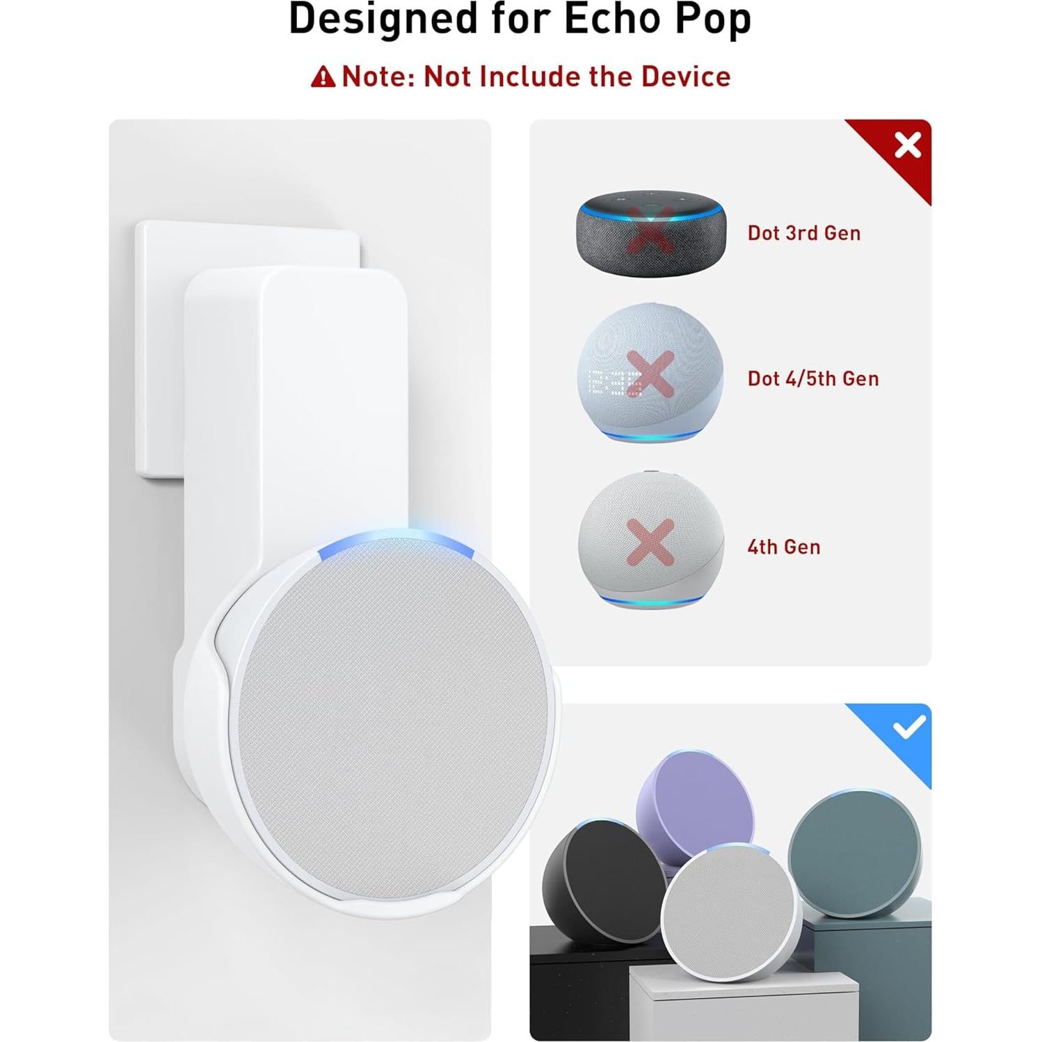Soporte de Pared Maxonar para Echo Pop - Blanco, Sin Taladros