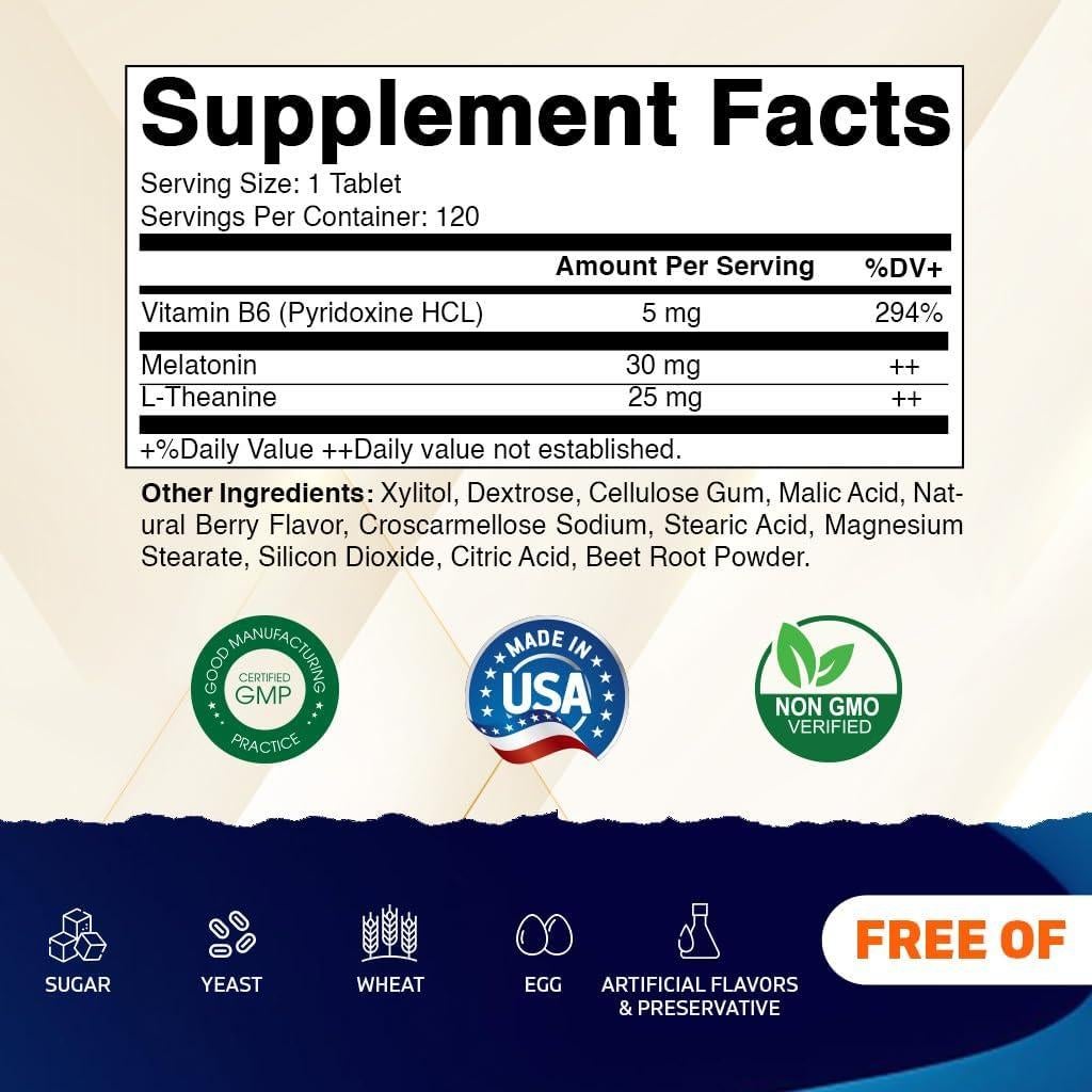 Vitamatic Melatonina 30 mg con B6 y L-Teanina 120 Tabletas