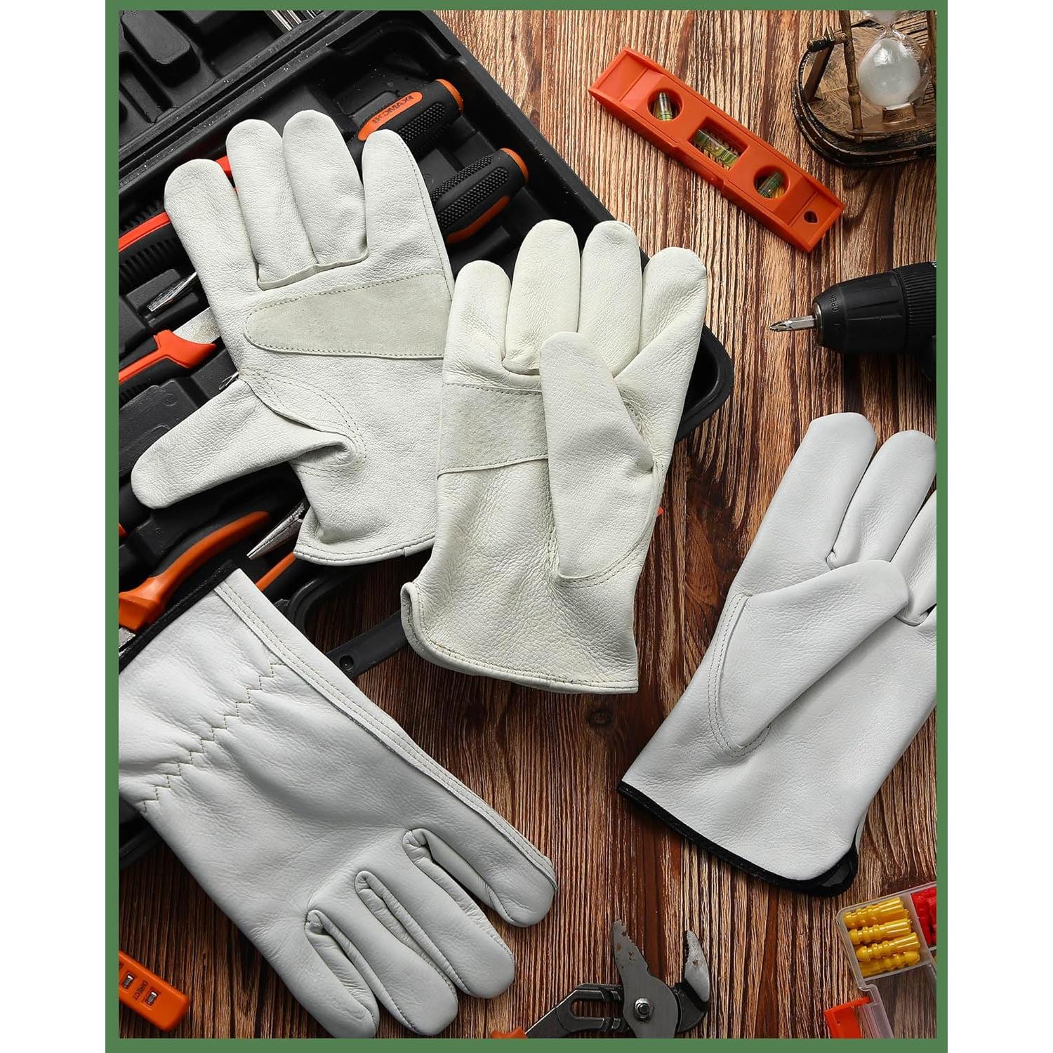 Guantes de Cuero Bencailor Beige 4 Pares para Jardinería