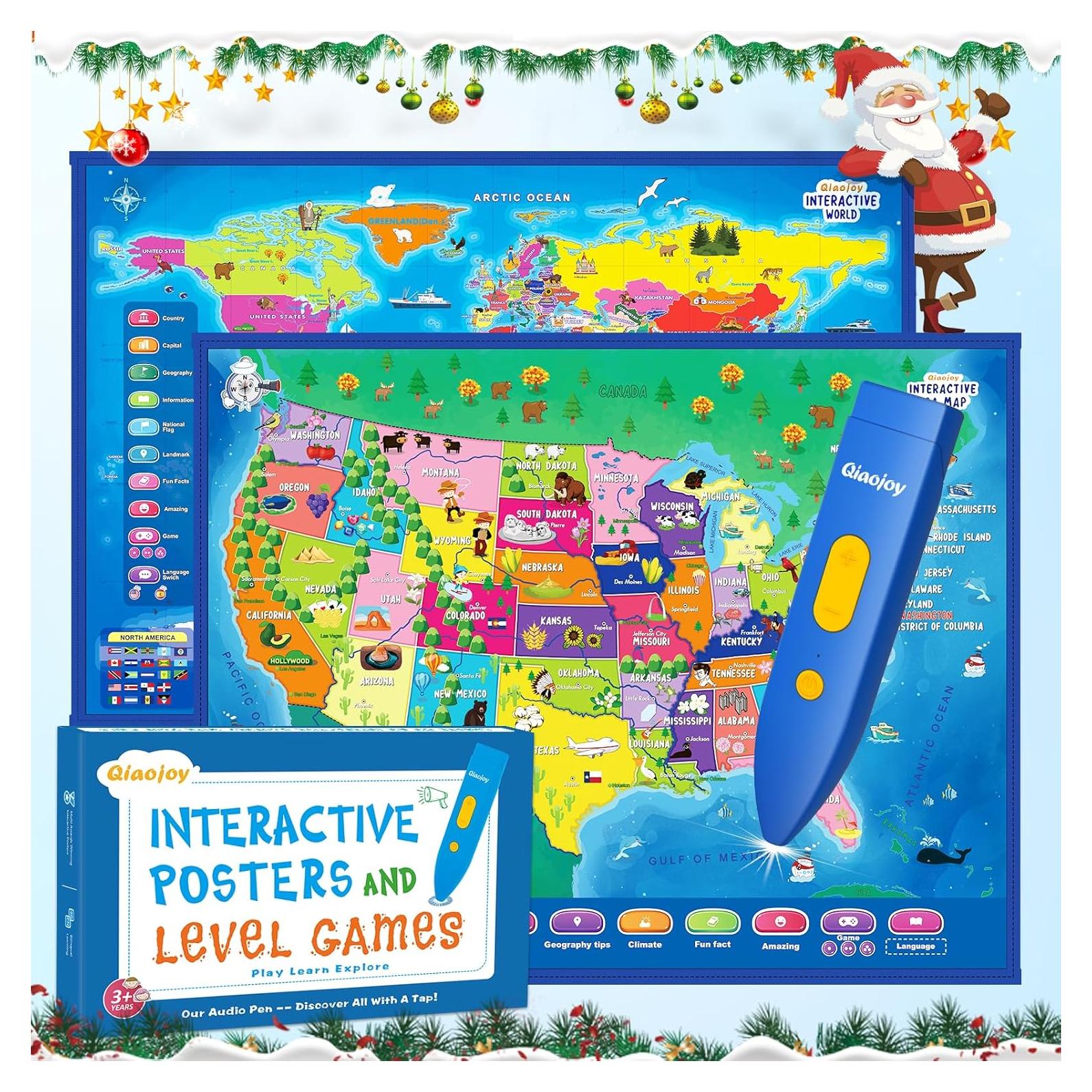 Mapa Interactivo Bilingüe Qiaojoy EE. UU. y Mundo 34.5x21.3cm