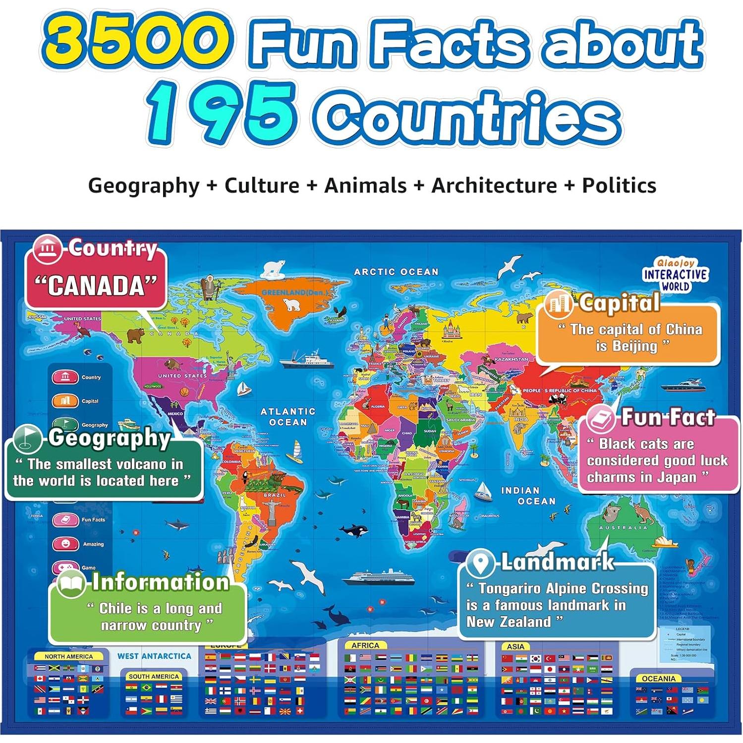 Mapa Interactivo Bilingüe Qiaojoy EE. UU. y Mundo 34.5x21.3cm