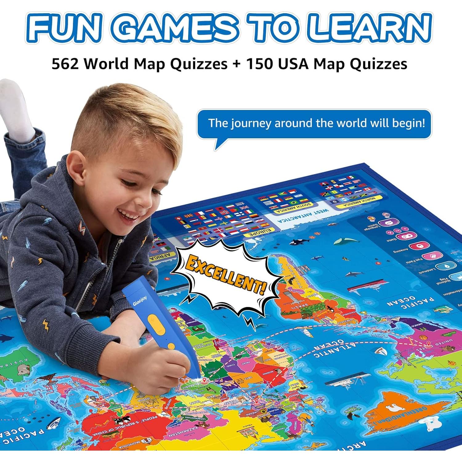 Mapa Interactivo Bilingüe Qiaojoy EE. UU. y Mundo 34.5x21.3cm