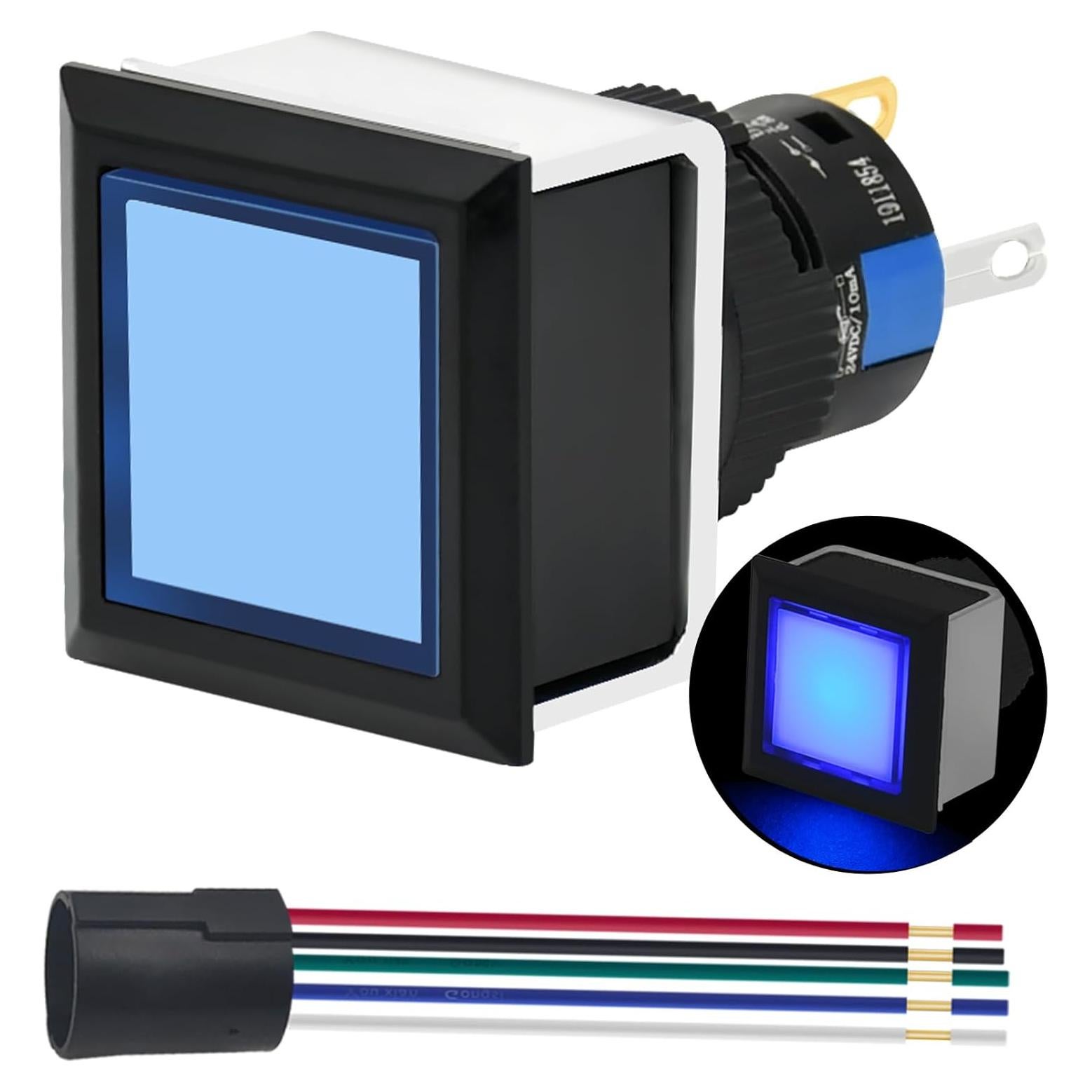 Interruptor Cuadrado ZGSZJHF 21x21mm 5A 250V Luz Azul IP65