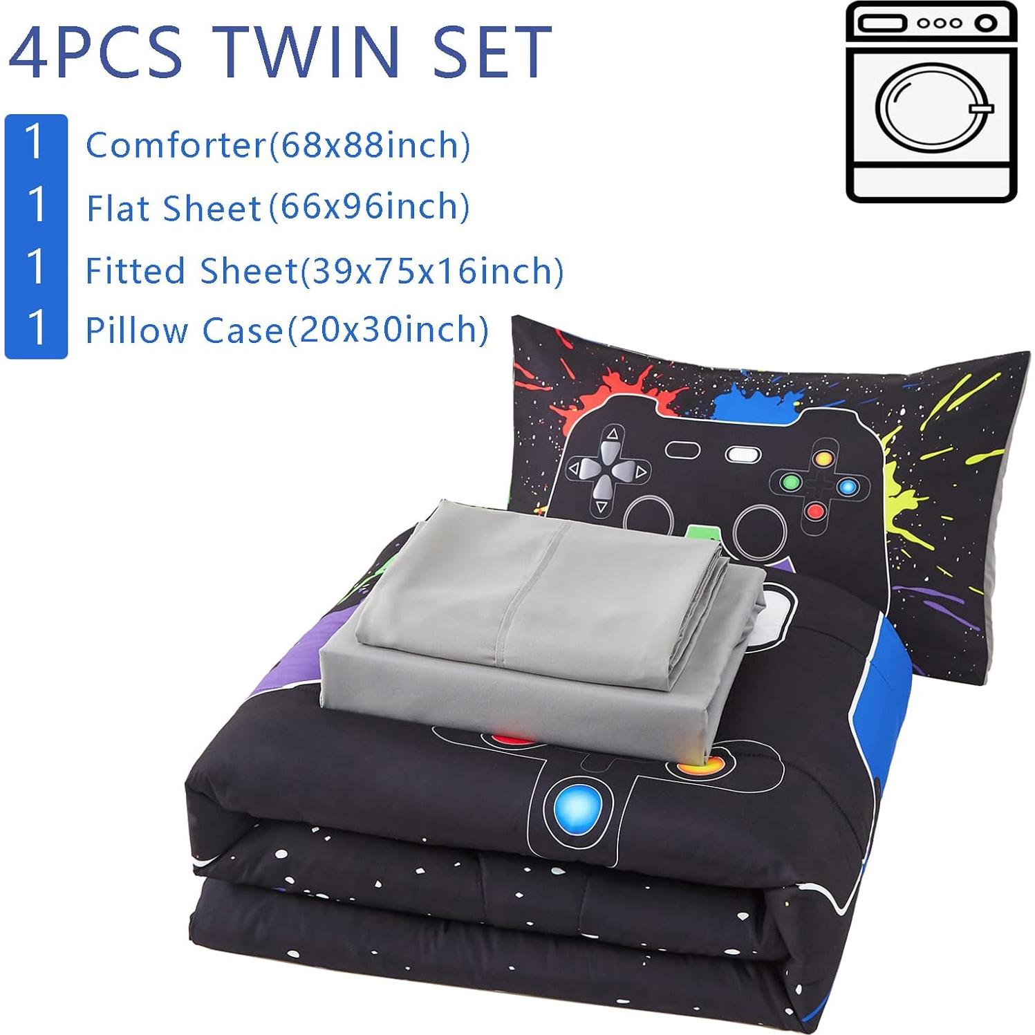 Juego de Ropa de Cama KAKKI Twin 4 Piezas Videojuego 3D Negro
