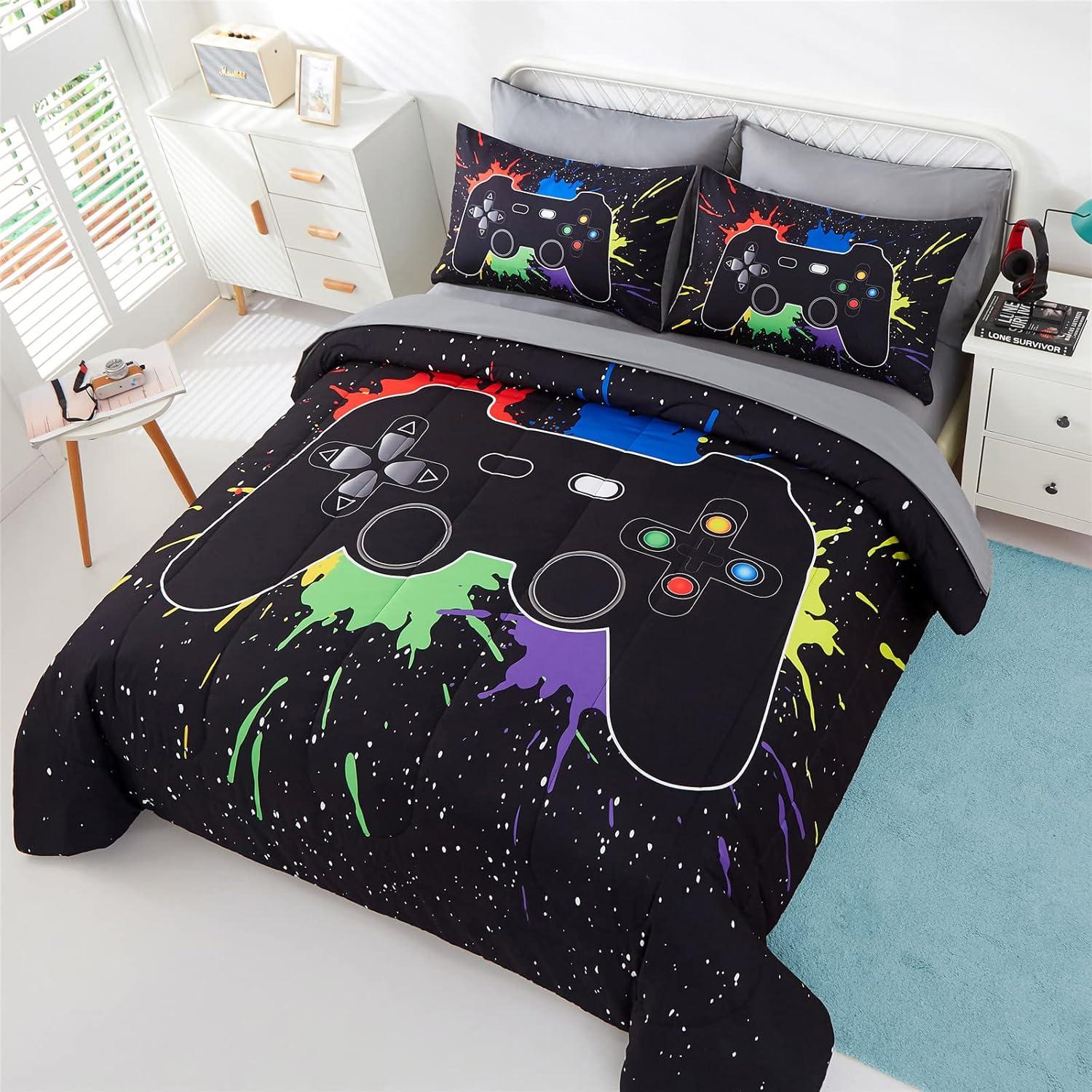 Juego de Ropa de Cama KAKKI Twin 4 Piezas Videojuego 3D Negro