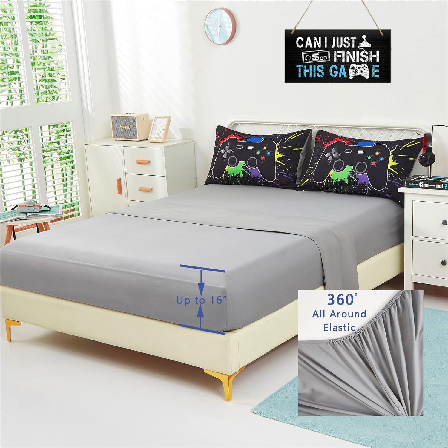 Juego de Ropa de Cama KAKKI Twin 4 Piezas Videojuego 3D Negro