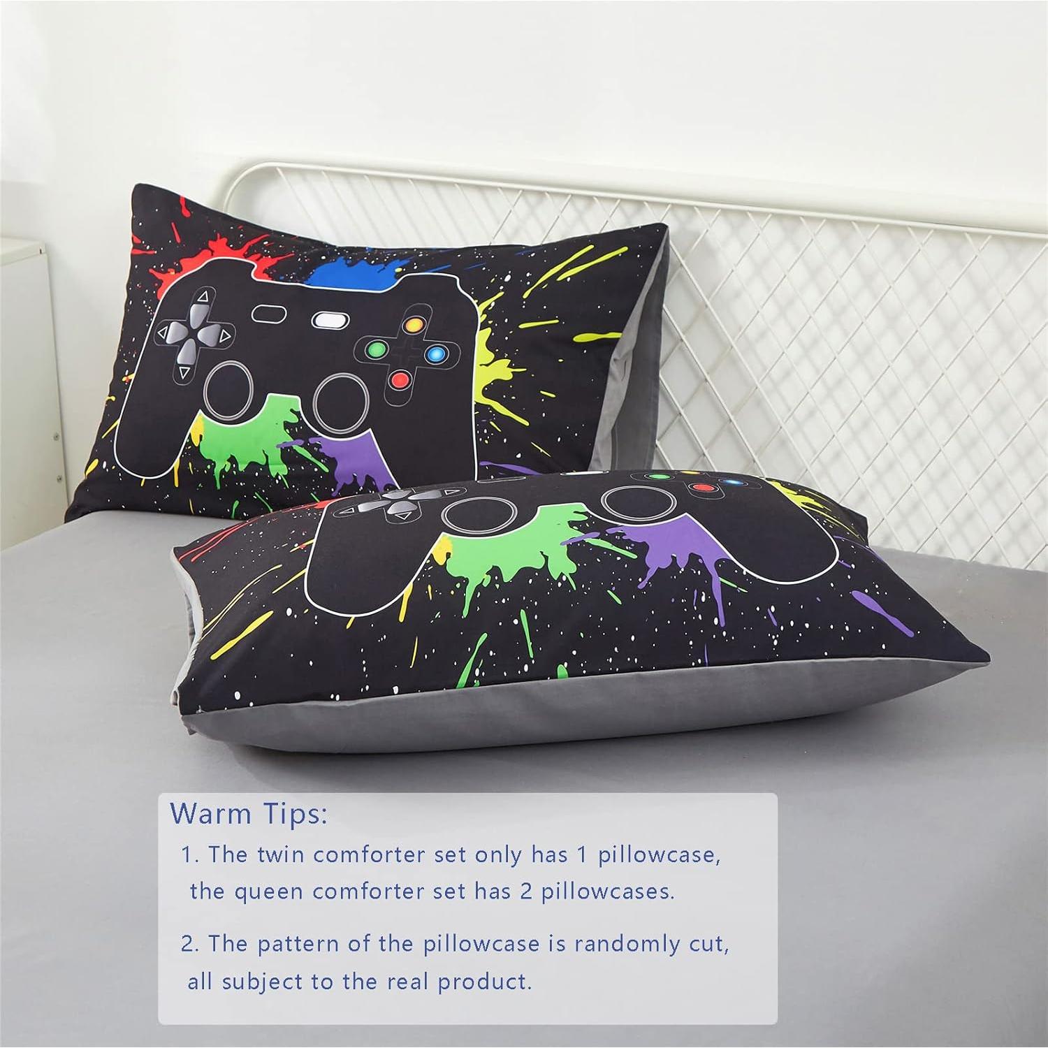 Juego de Ropa de Cama KAKKI Twin 4 Piezas Videojuego 3D Negro