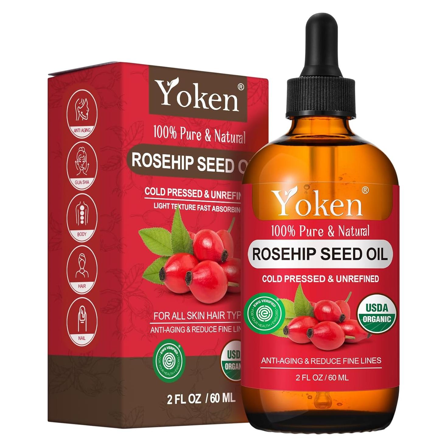 Organic Rosehip Seed Oil for Face,100% USDA Pure Rosehip Oils for Skin,Scars,Hair & Nails.2 fl Oz Cold Pressed Rose HIPS Oils for Skin Care, Anti-Aging, Scar Treatment, GUA SHA Massage Carrier Oil