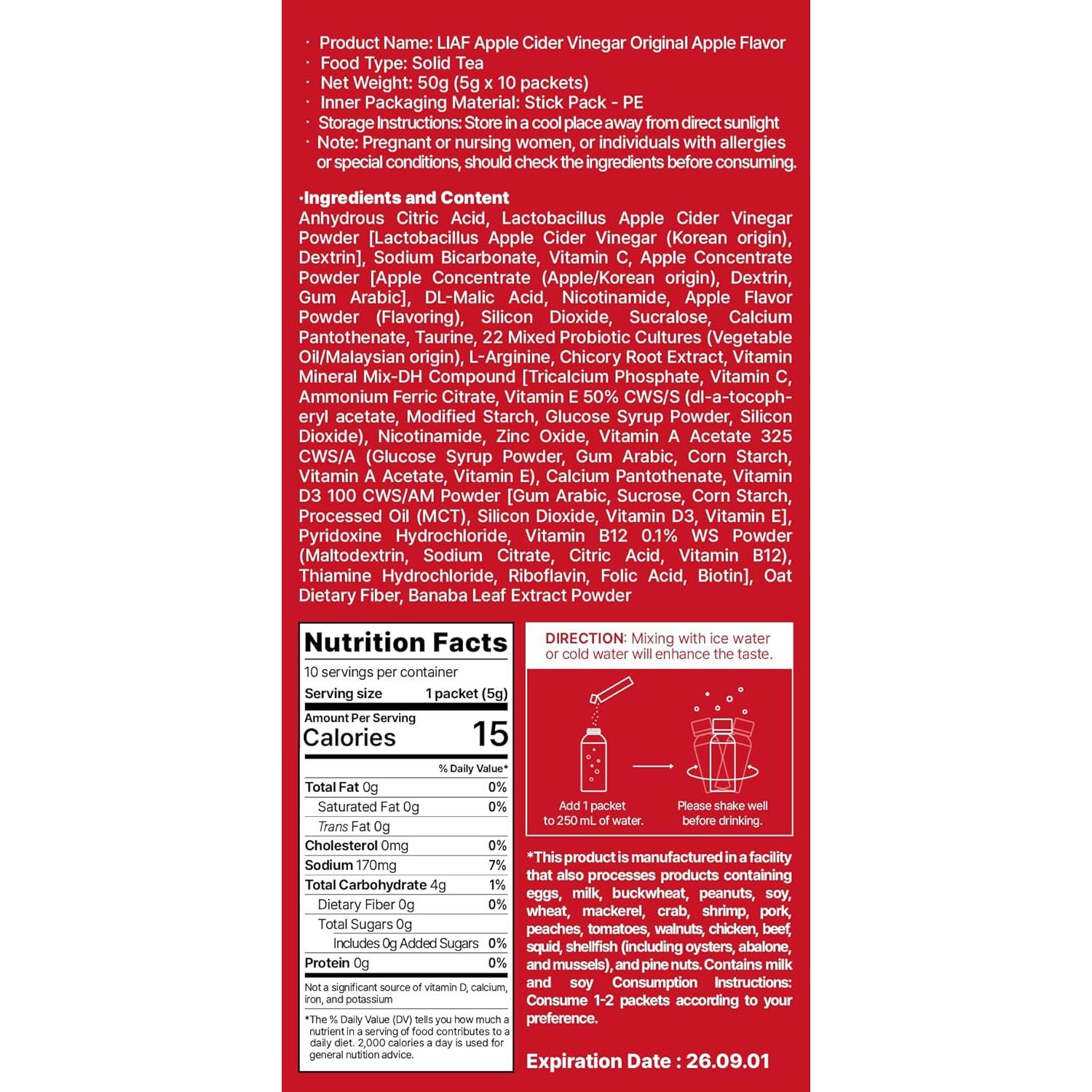 Paquete de Té en Polvo LIAF de Sidra de Manzana Sin Azúcar 10 Unidades