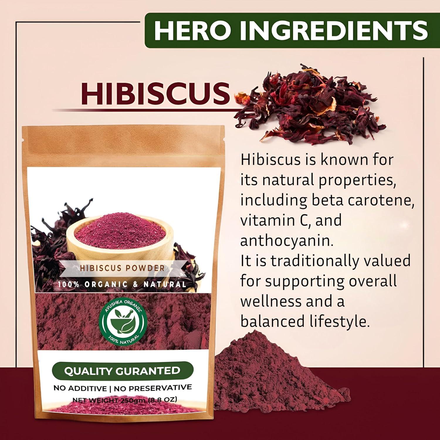 Polvo de Hibisco Ayushka Organic 250g - Cuidado del Cabello y Piel