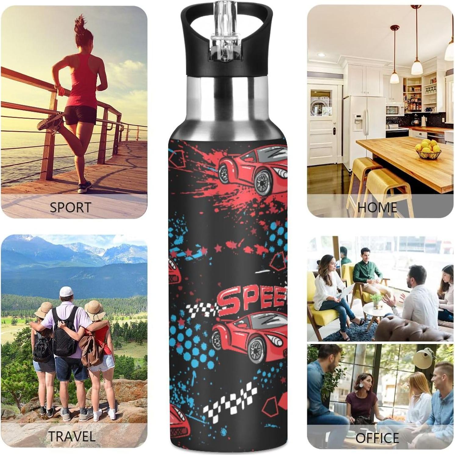 Botella de Agua Aislada ALAZA 600 ml con Tapa de Pajita