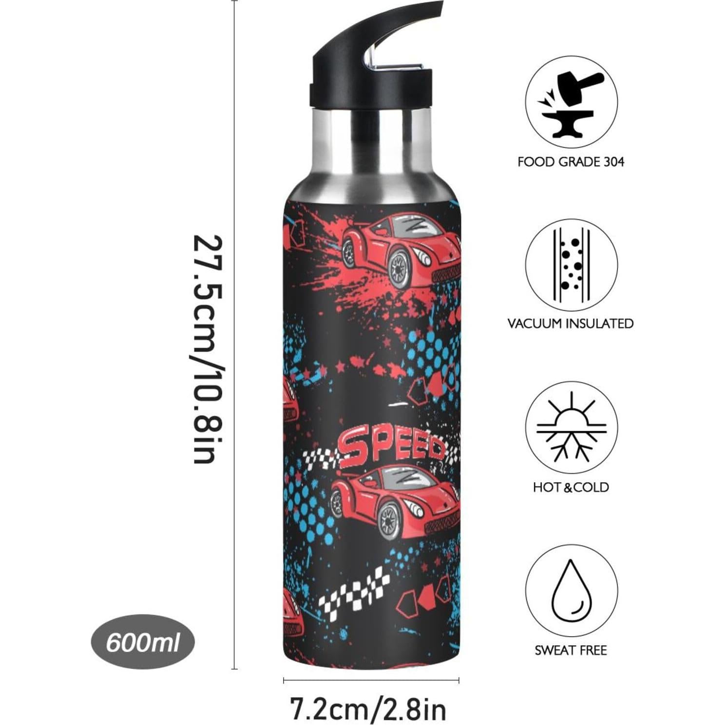 Botella de Agua Aislada ALAZA 600 ml con Tapa de Pajita