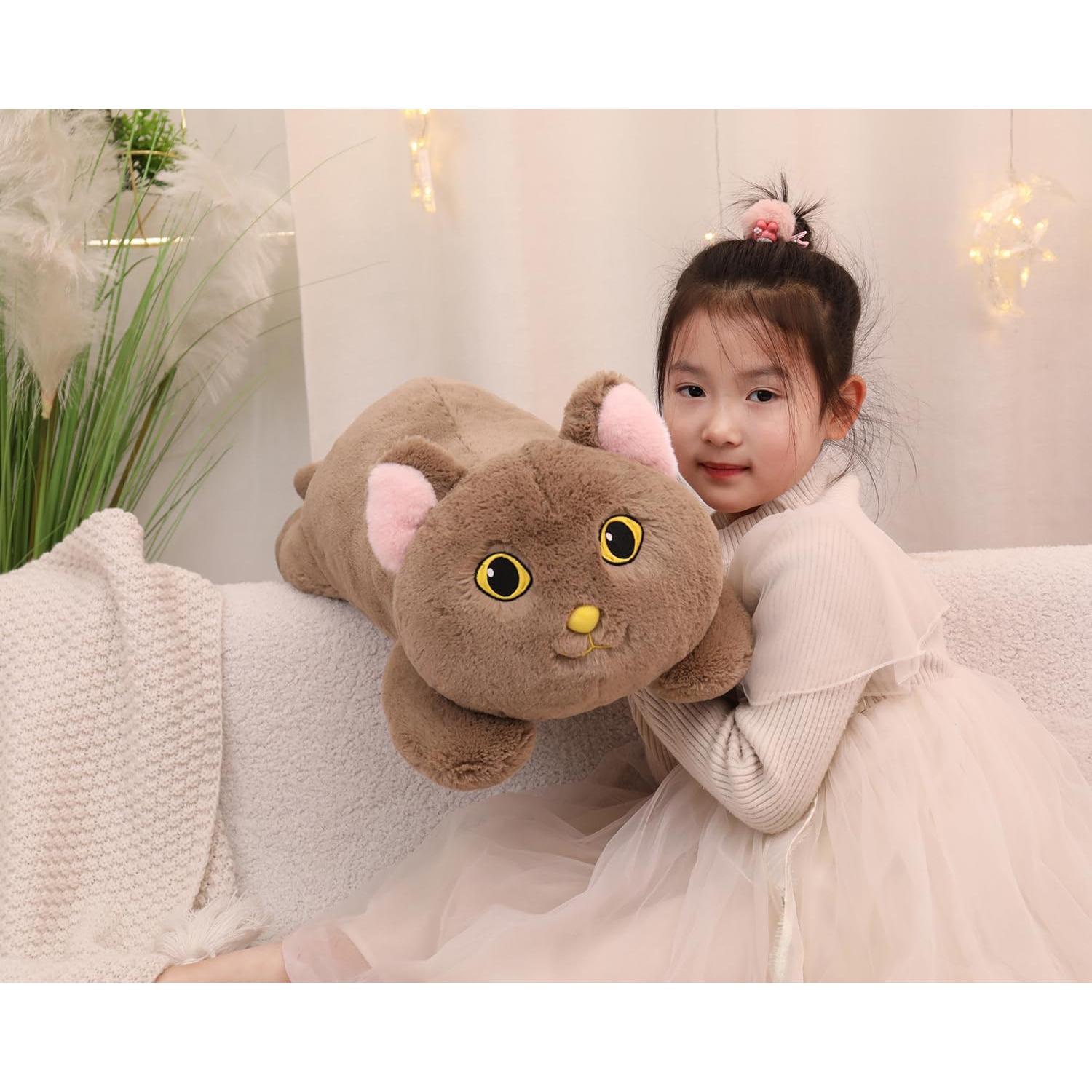 Gato de Peluche Pesado YESGIRL 67 cm Marrón Suave Kawaii