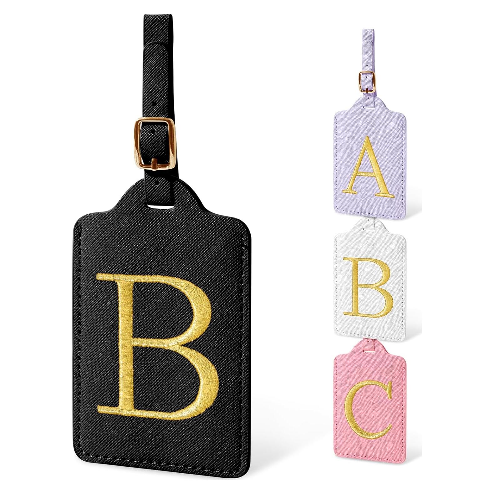 Etiquetas de Equipaje Iniciales Iqimott - Cuero PU Negro/Dorado