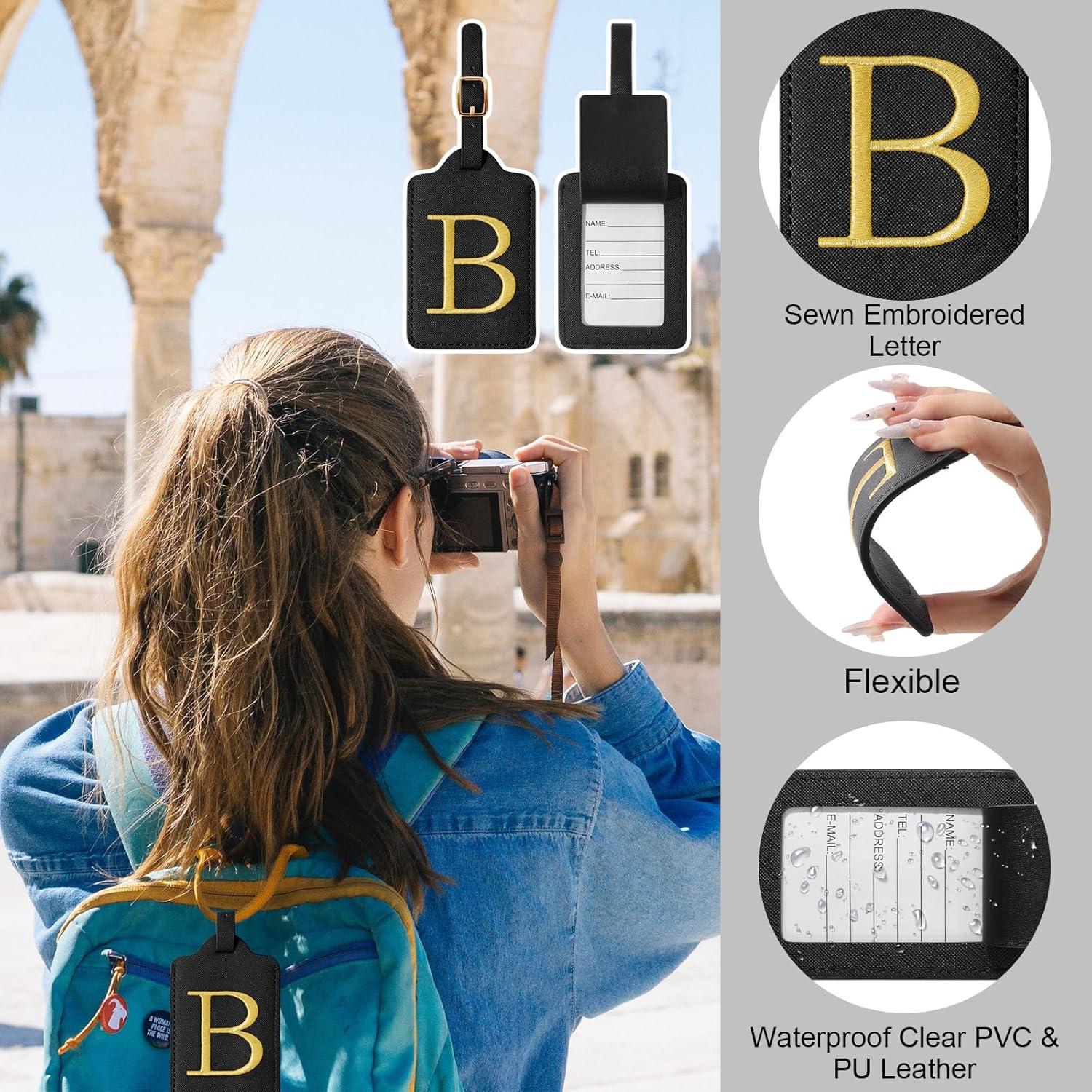 Etiquetas de Equipaje Iniciales Iqimott - Cuero PU Negro/Dorado