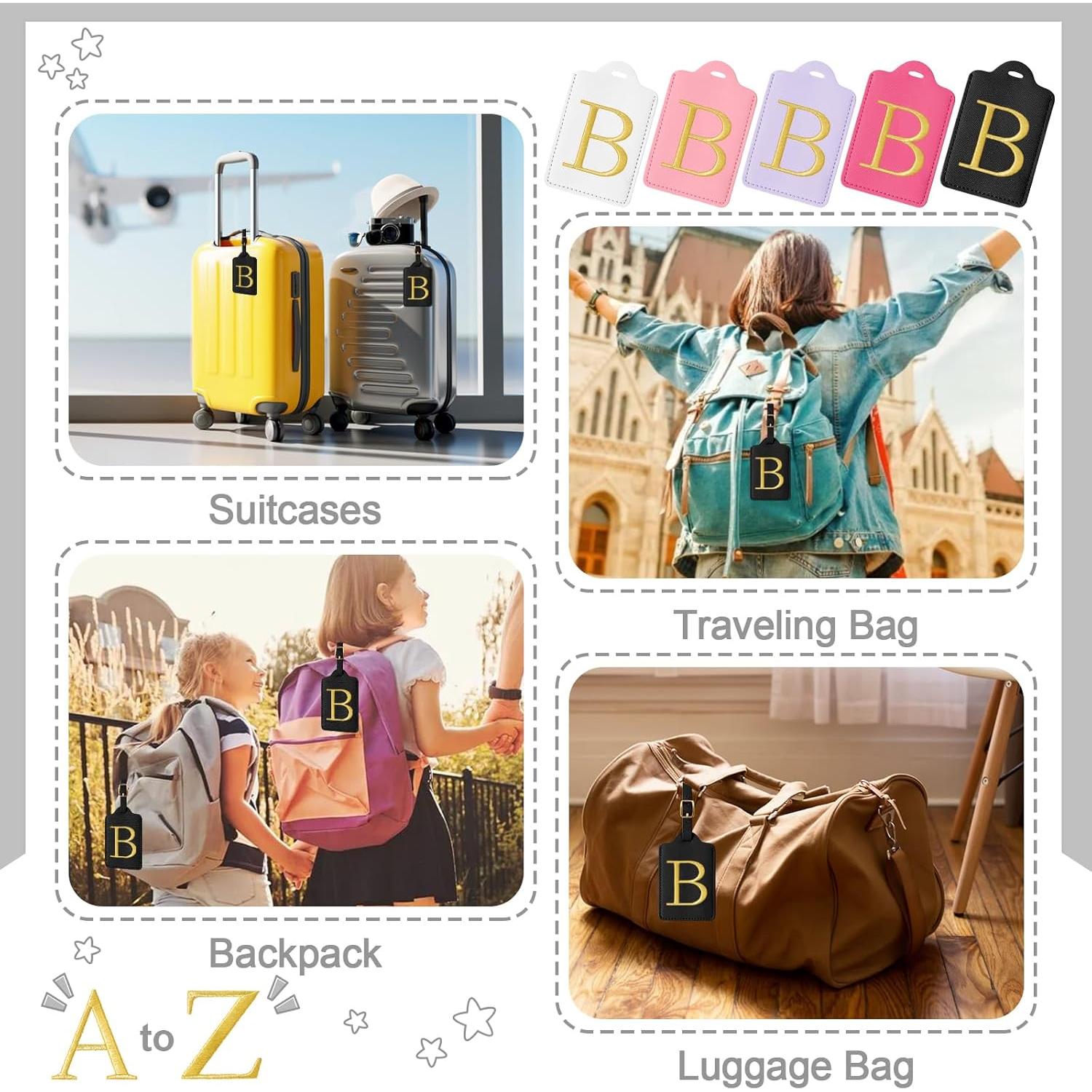 Etiquetas de Equipaje Iniciales Iqimott - Cuero PU Negro/Dorado