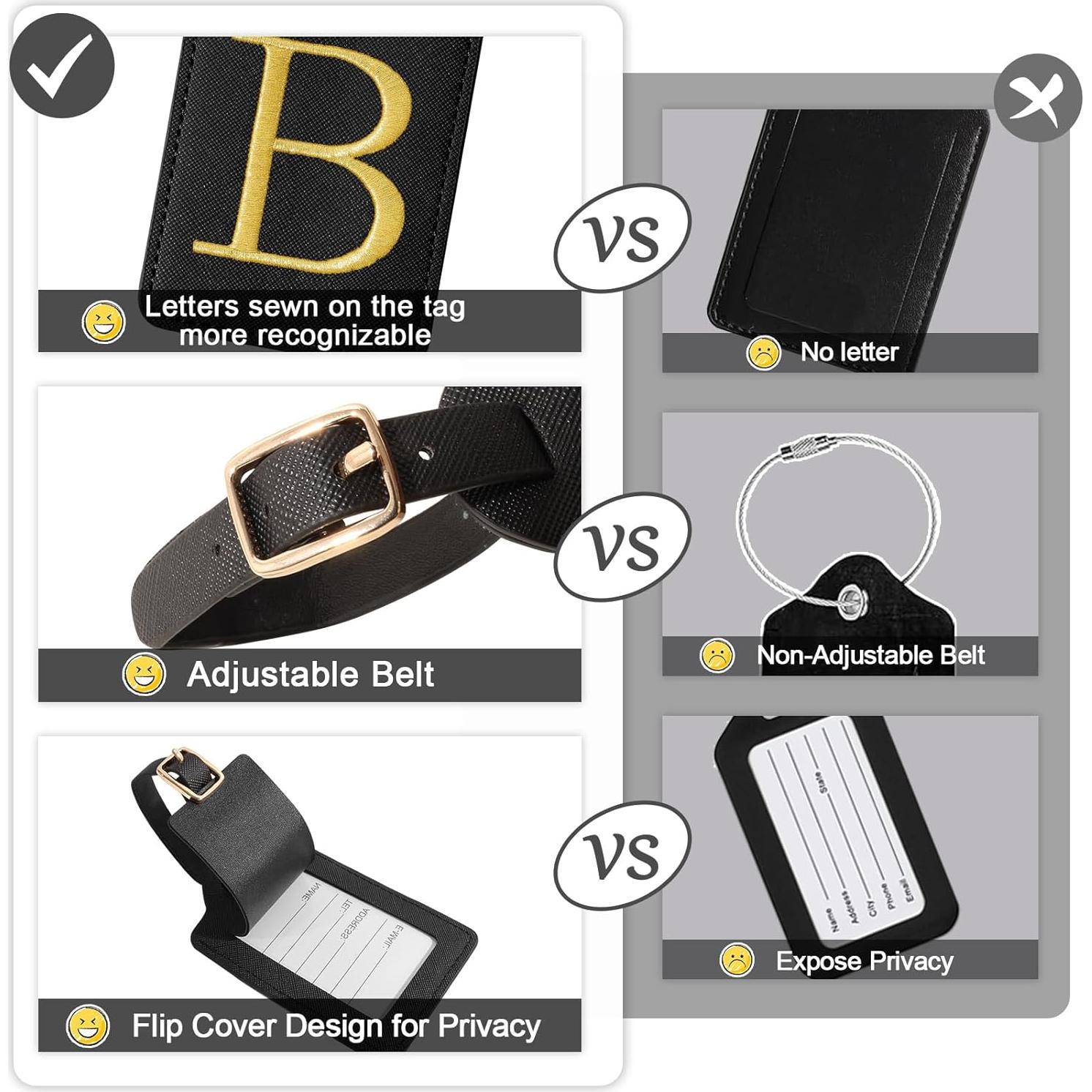 Etiquetas de Equipaje Iniciales Iqimott - Cuero PU Negro/Dorado