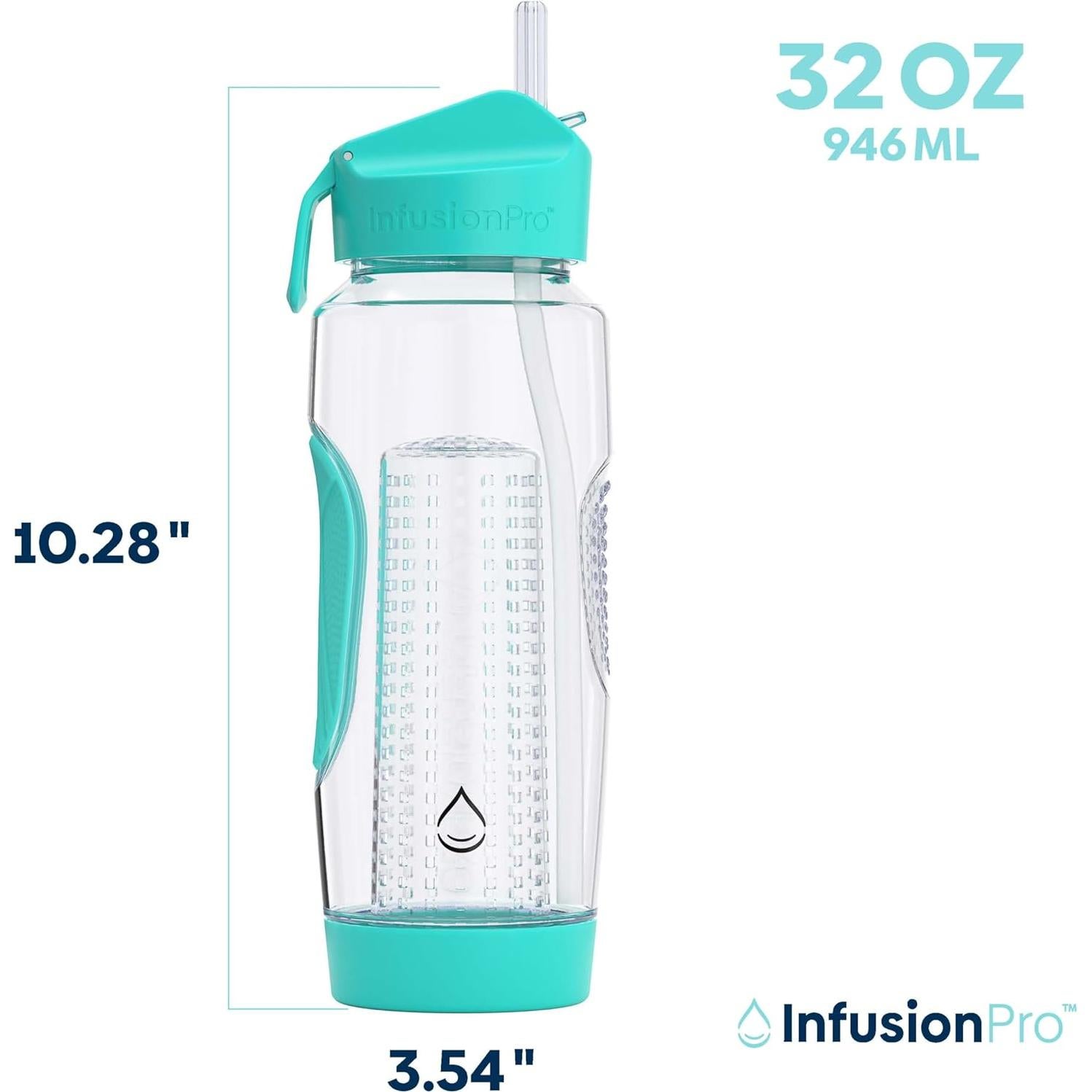 Infusion Pro 32 oz Fruit Infuser Water Bottle with Straw Lid : Insulated Sleeve : 50 Recipe Fruit Infusion eBook : Bottom Loading, Large Water Infuser for More Flavor : Unique Gift Idea