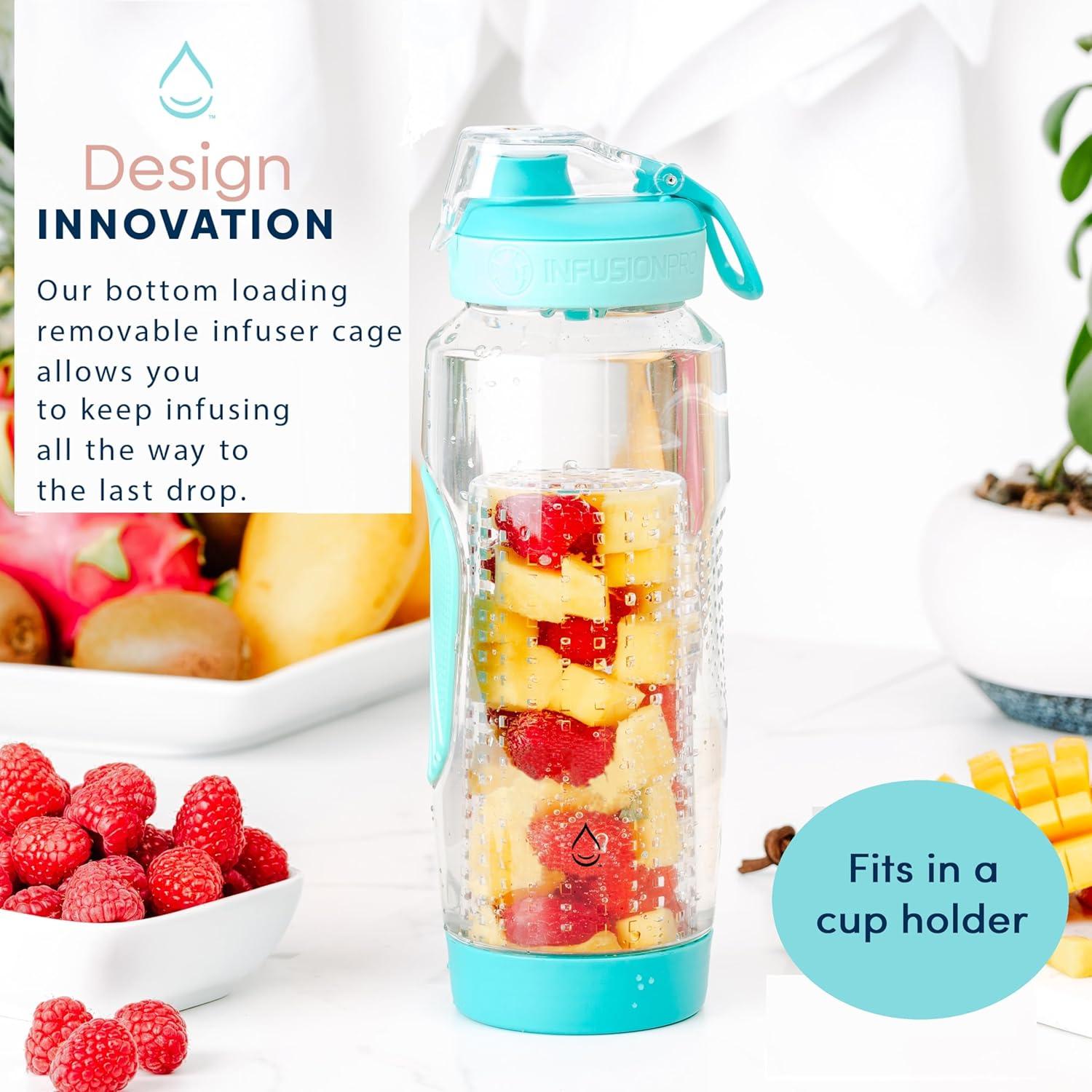 Infusion Pro 32 oz Fruit Infuser Water Bottle with Straw Lid : Insulated Sleeve : 50 Recipe Fruit Infusion eBook : Bottom Loading, Large Water Infuser for More Flavor : Unique Gift Idea