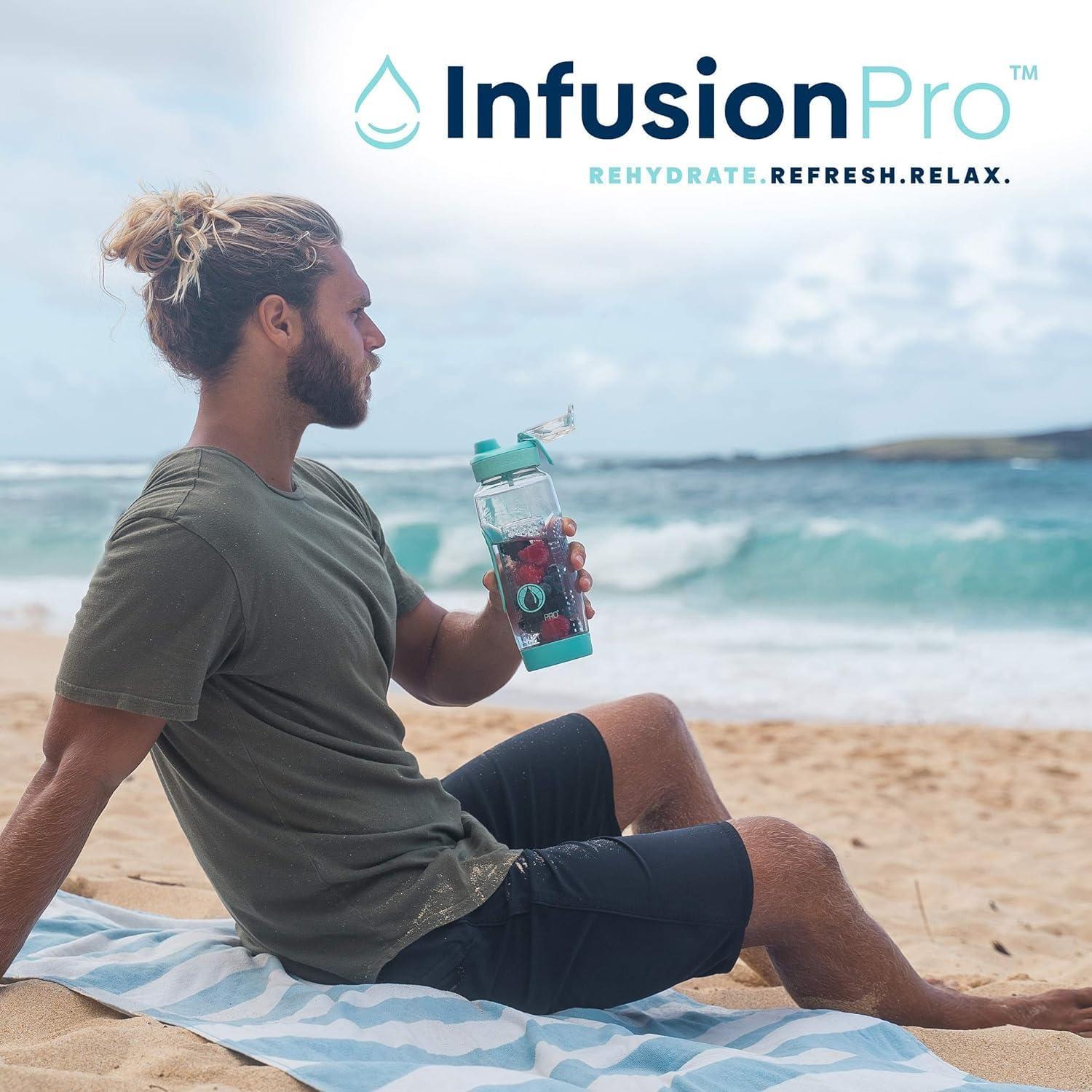 Infusion Pro 32 oz Fruit Infuser Water Bottle with Straw Lid : Insulated Sleeve : 50 Recipe Fruit Infusion eBook : Bottom Loading, Large Water Infuser for More Flavor : Unique Gift Idea