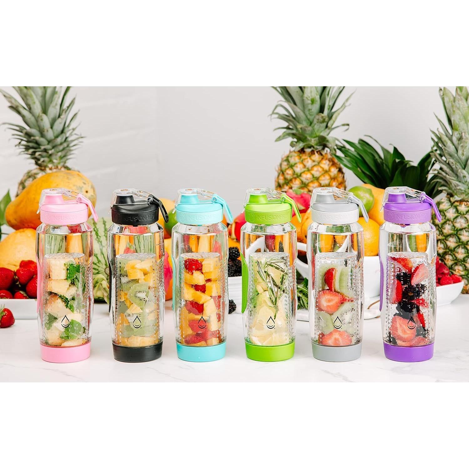 Infusion Pro 32 oz Fruit Infuser Water Bottle with Straw Lid : Insulated Sleeve : 50 Recipe Fruit Infusion eBook : Bottom Loading, Large Water Infuser for More Flavor : Unique Gift Idea