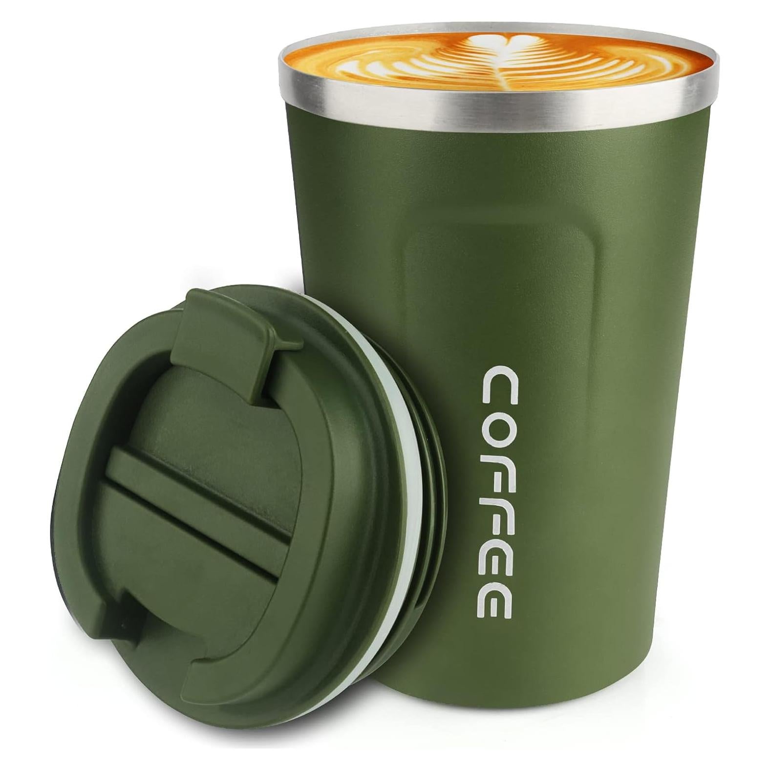 12 oz Stainless Steel Vacuum Insulated Tumbler - Coffee Travel Mug Spill Proof with Lid - Thermos Cup for Keep Hot/Ice Coffee,Tea and Beer (Green)