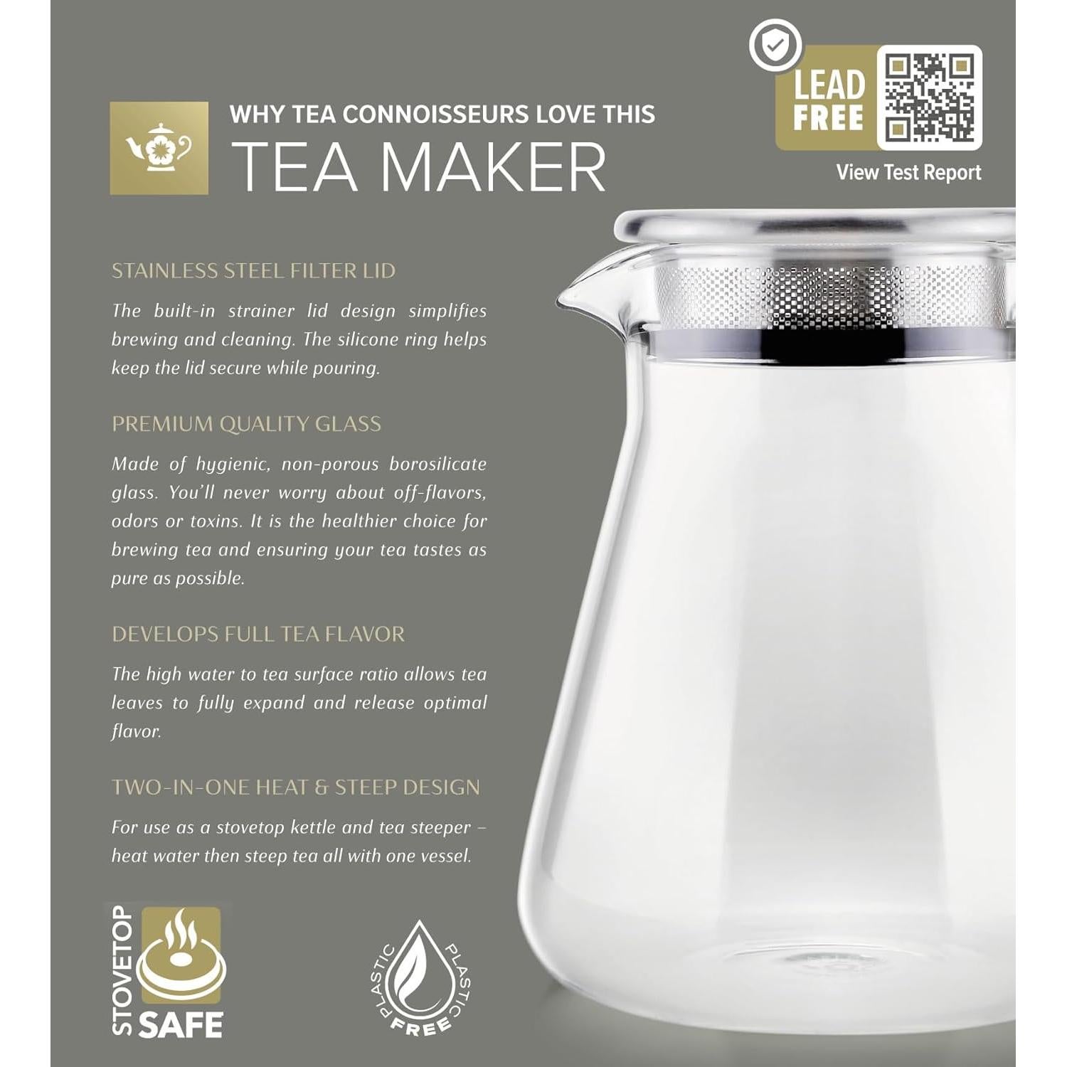 Hervidor de Té Teabloom Ceylon 1200 ML Vidrio Borosilicato