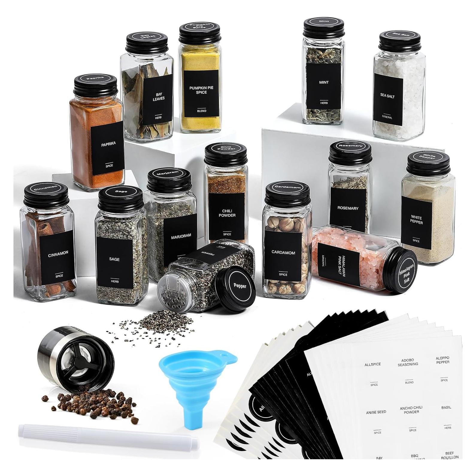 Juego de 14 Tarros de Especias de Vidrio AOZITA 4oz Cuadrados