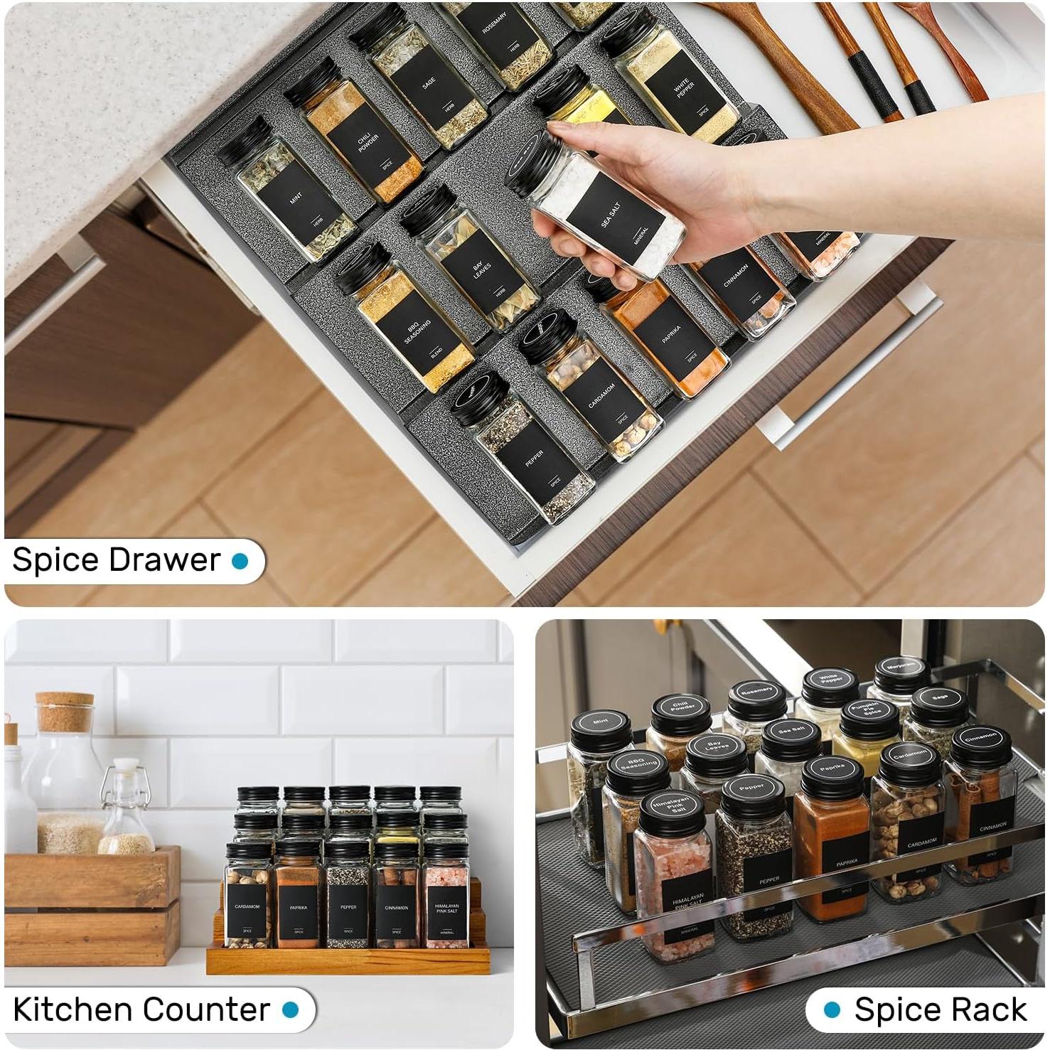 Juego de 14 Tarros de Especias de Vidrio AOZITA 4oz Cuadrados