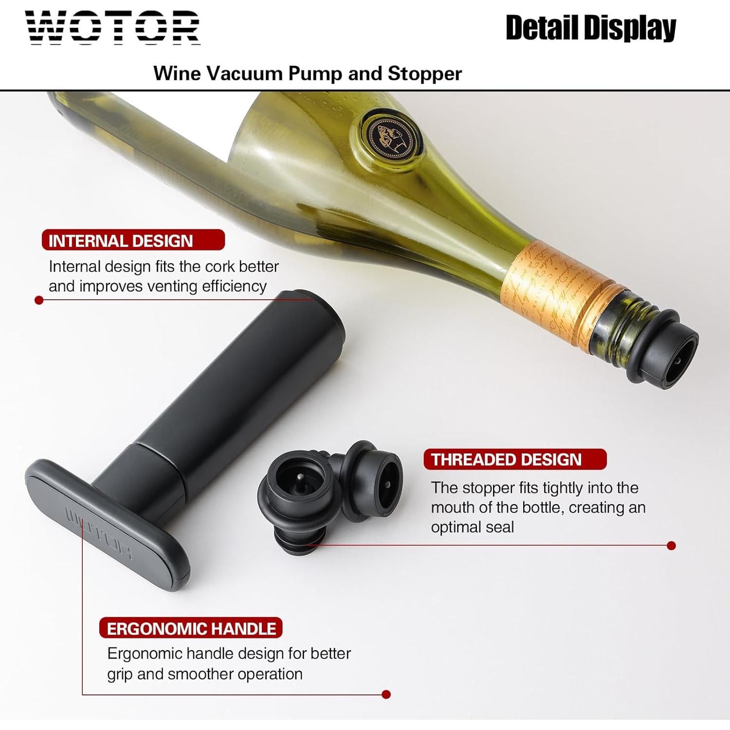 Bomba de Vacío para Vino WOTOR con 20 Tapones Reutilizables