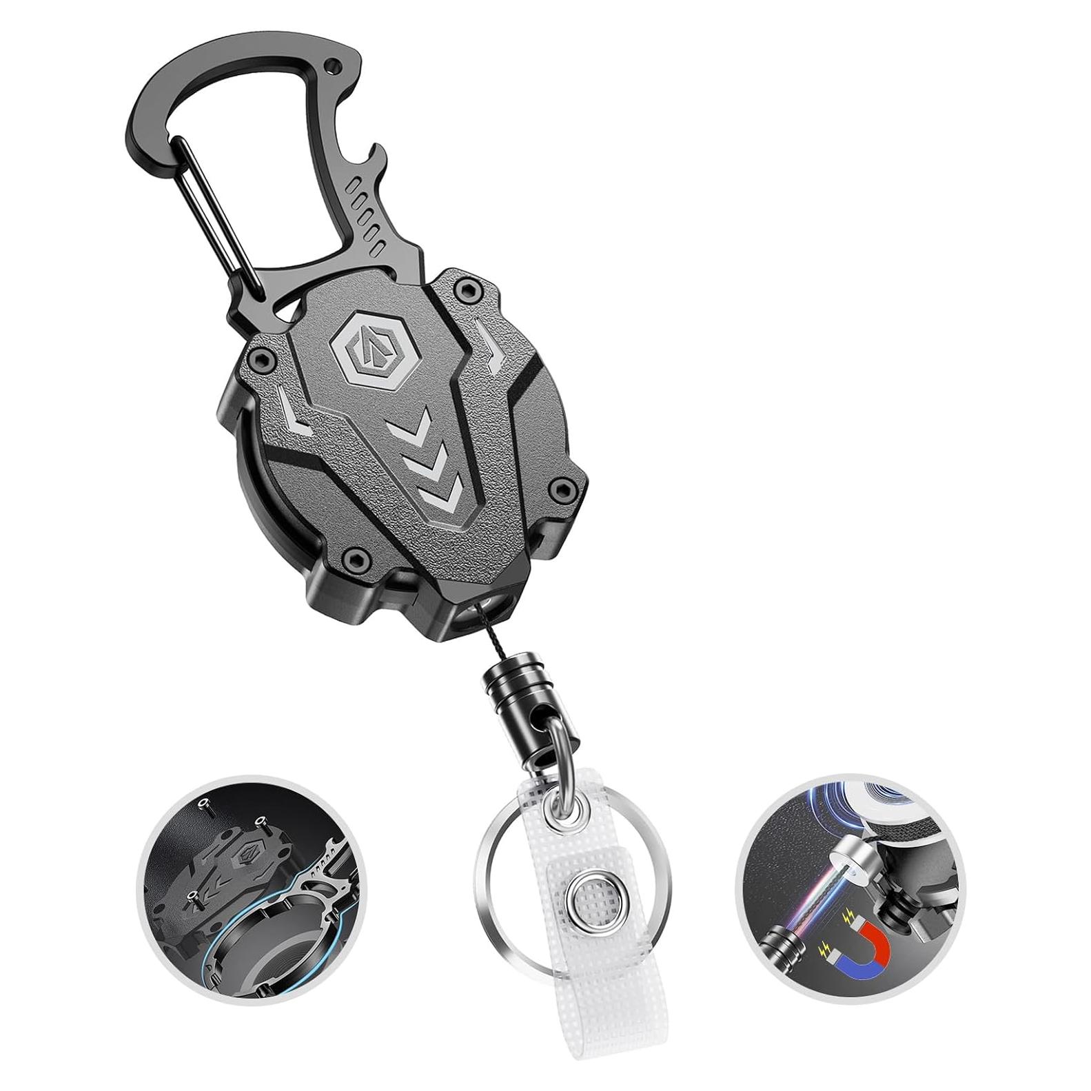 Llavero Retráctil Autonomier 31" Negro, Portatarjetas Táctico