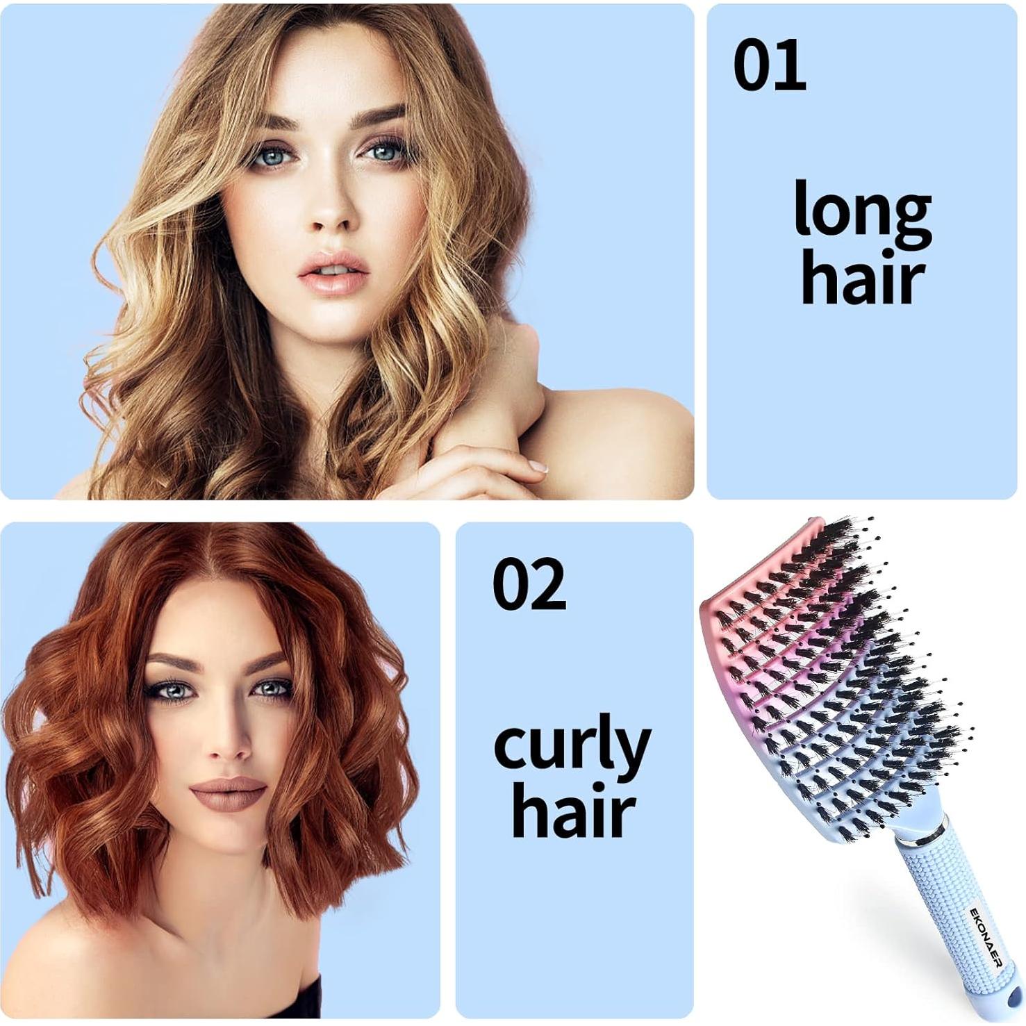 Cepillo Desenredante Ekonaer de Cerda de Jabalí Azul 24.5x7.5cm