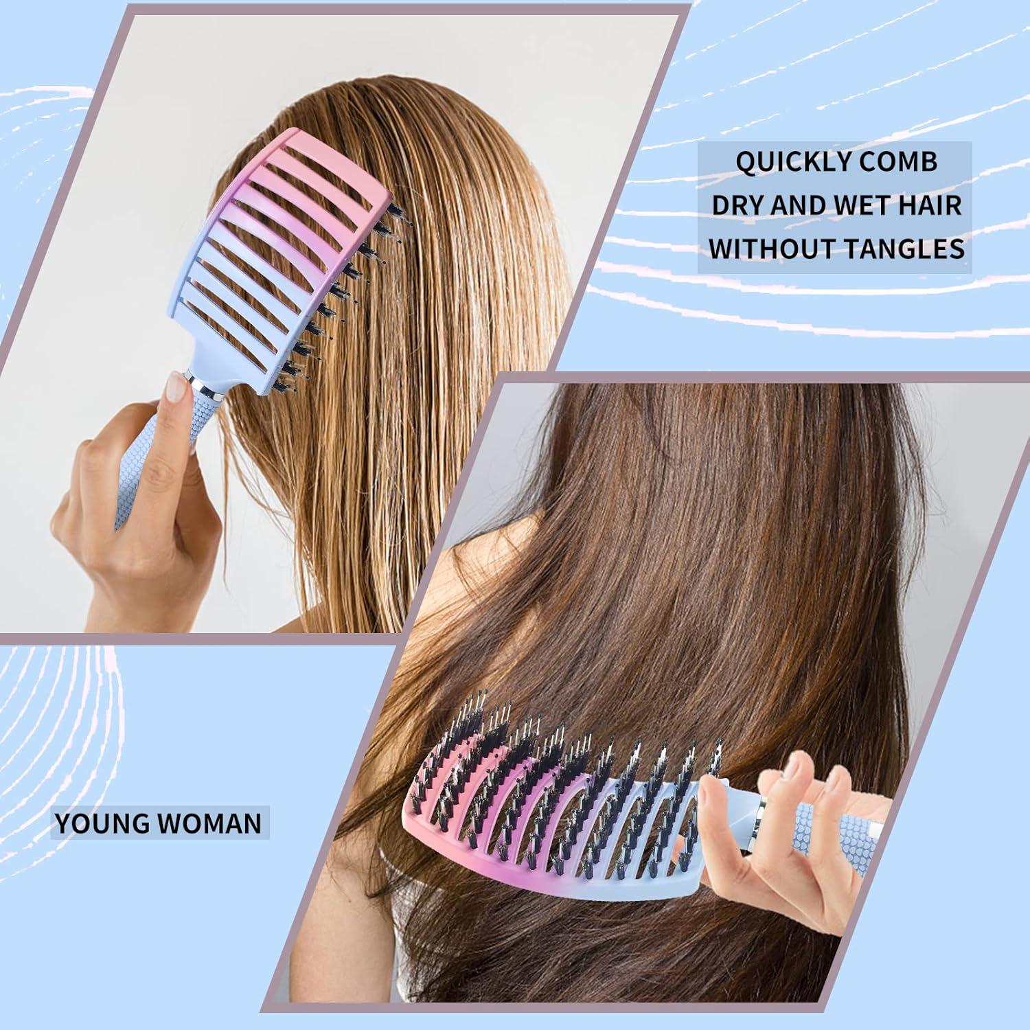 Cepillo Desenredante Ekonaer de Cerda de Jabalí Azul 24.5x7.5cm