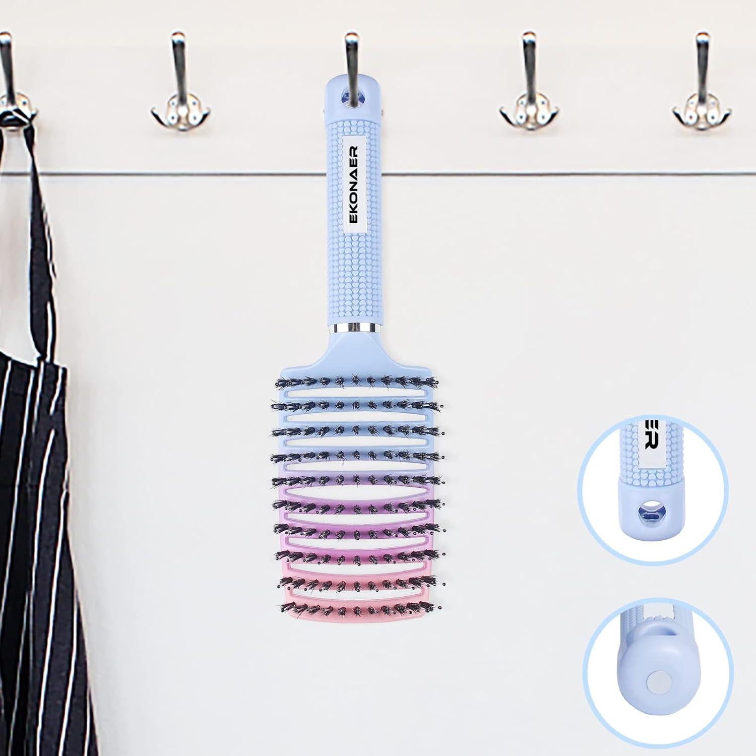 Cepillo Desenredante Ekonaer de Cerda de Jabalí Azul 24.5x7.5cm