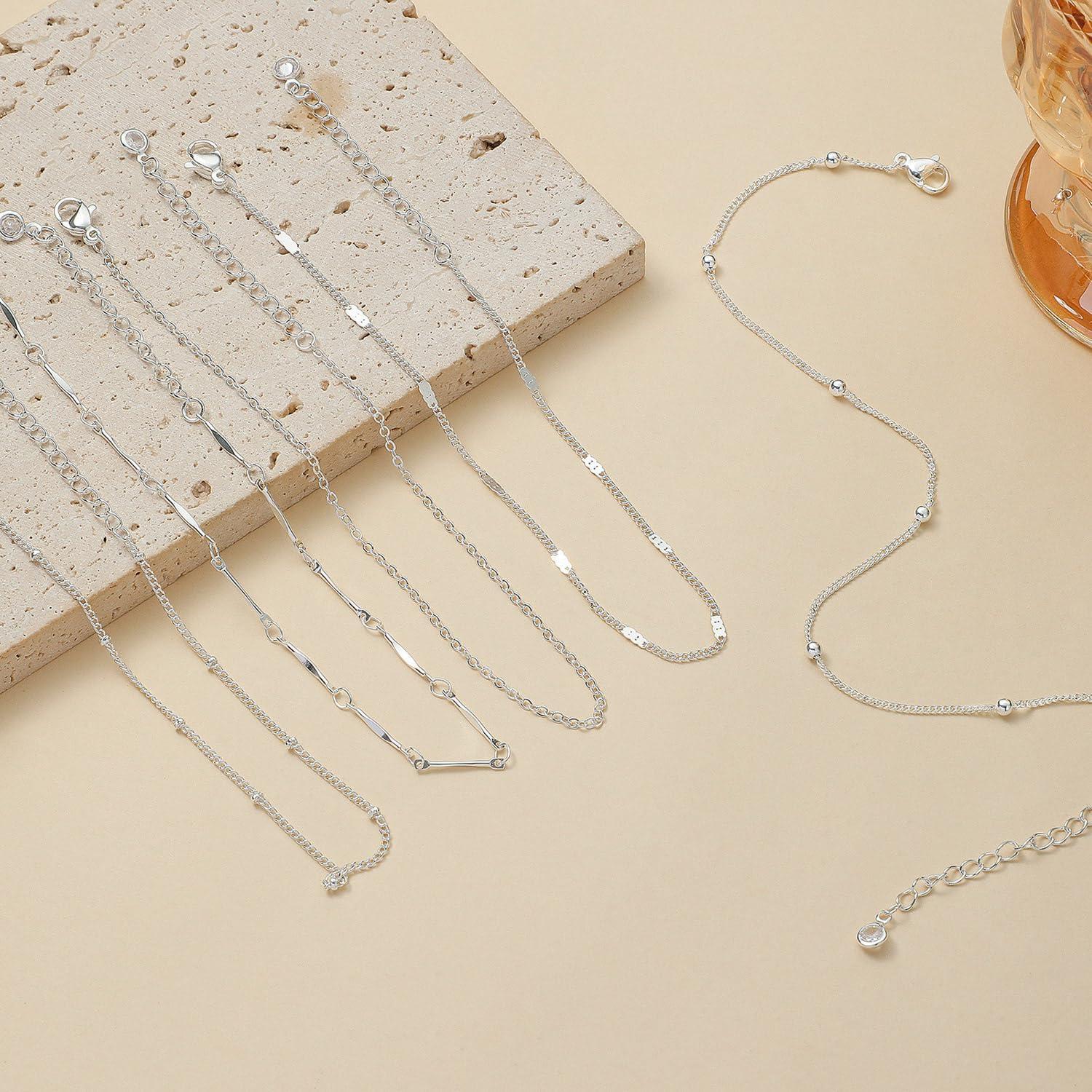 Conjunto de 5 Tobilleras de Plata LEXODY Ajustables para Mujeres