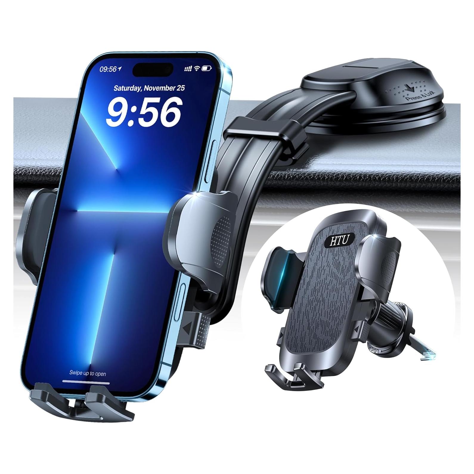 Soporte de Teléfono para Auto HTU Negro, Flexible y Ajustable 360°