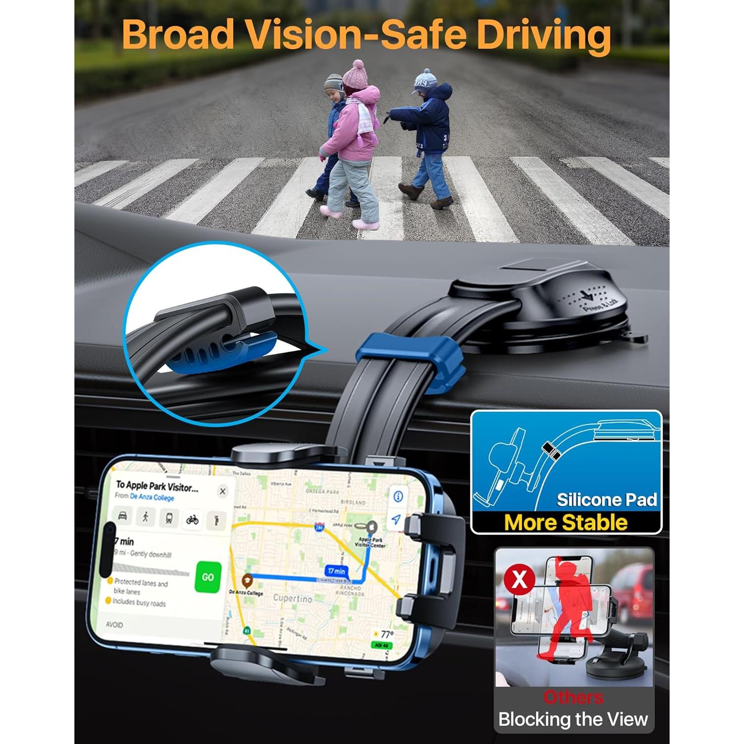 Soporte de Teléfono para Auto HTU Negro, Flexible y Ajustable 360°