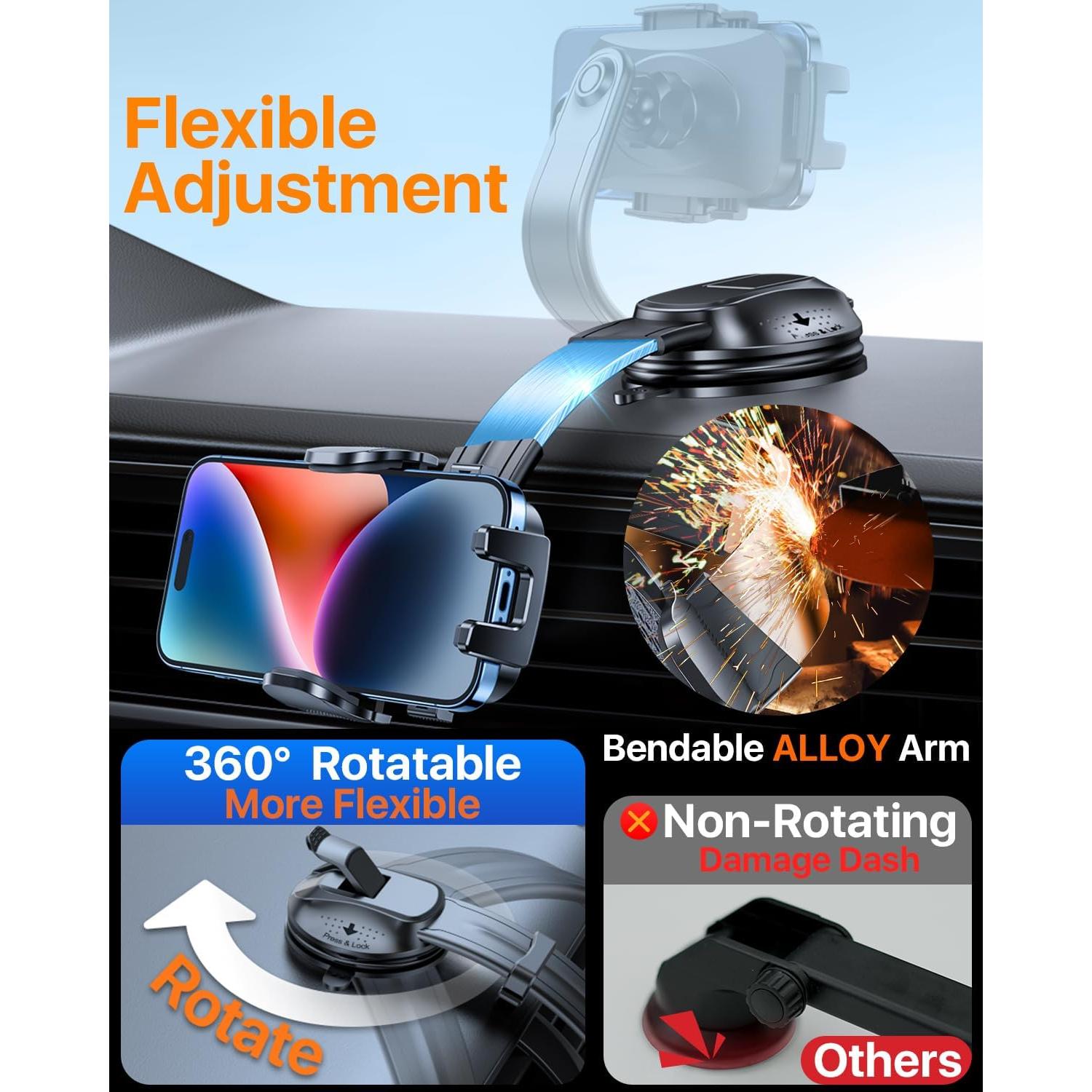 Soporte de Teléfono para Auto HTU Negro, Flexible y Ajustable 360°