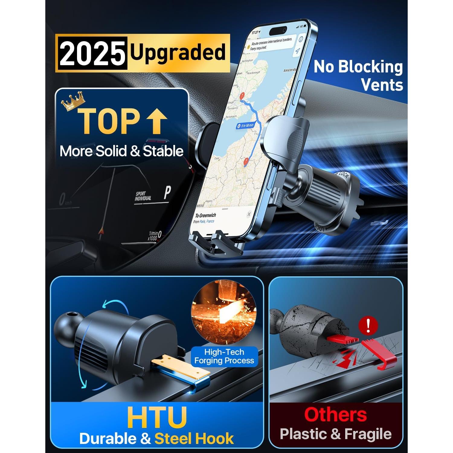 Soporte de Teléfono para Auto HTU Negro, Flexible y Ajustable 360°